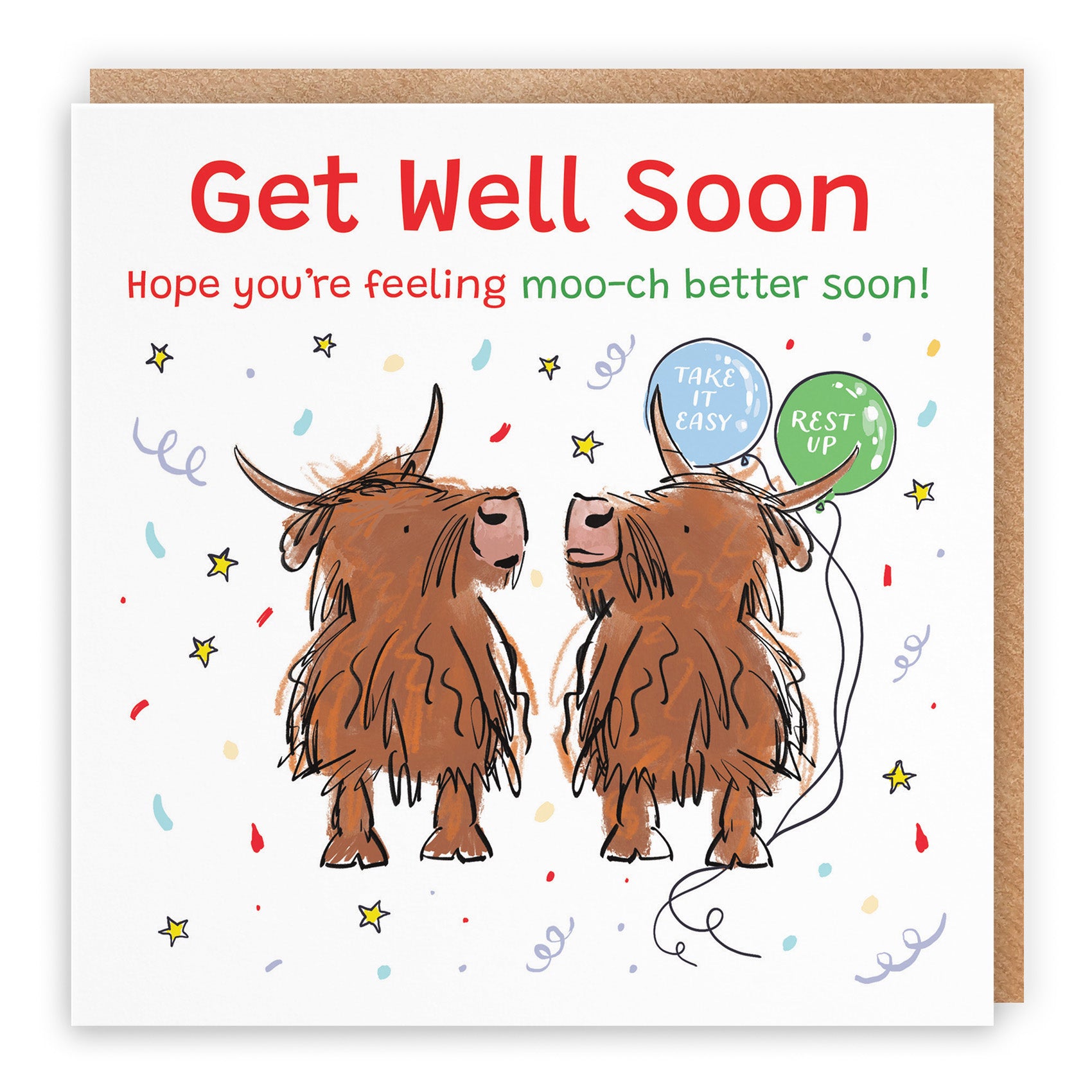 Highland Cows Get Well Card Animal Party
