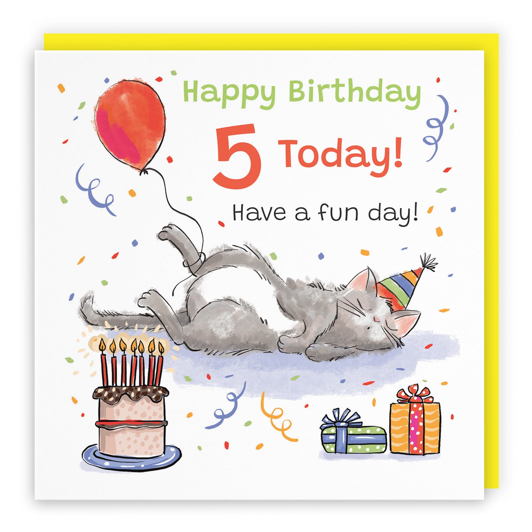 Sleepy Cat Birthday Card Animal Party