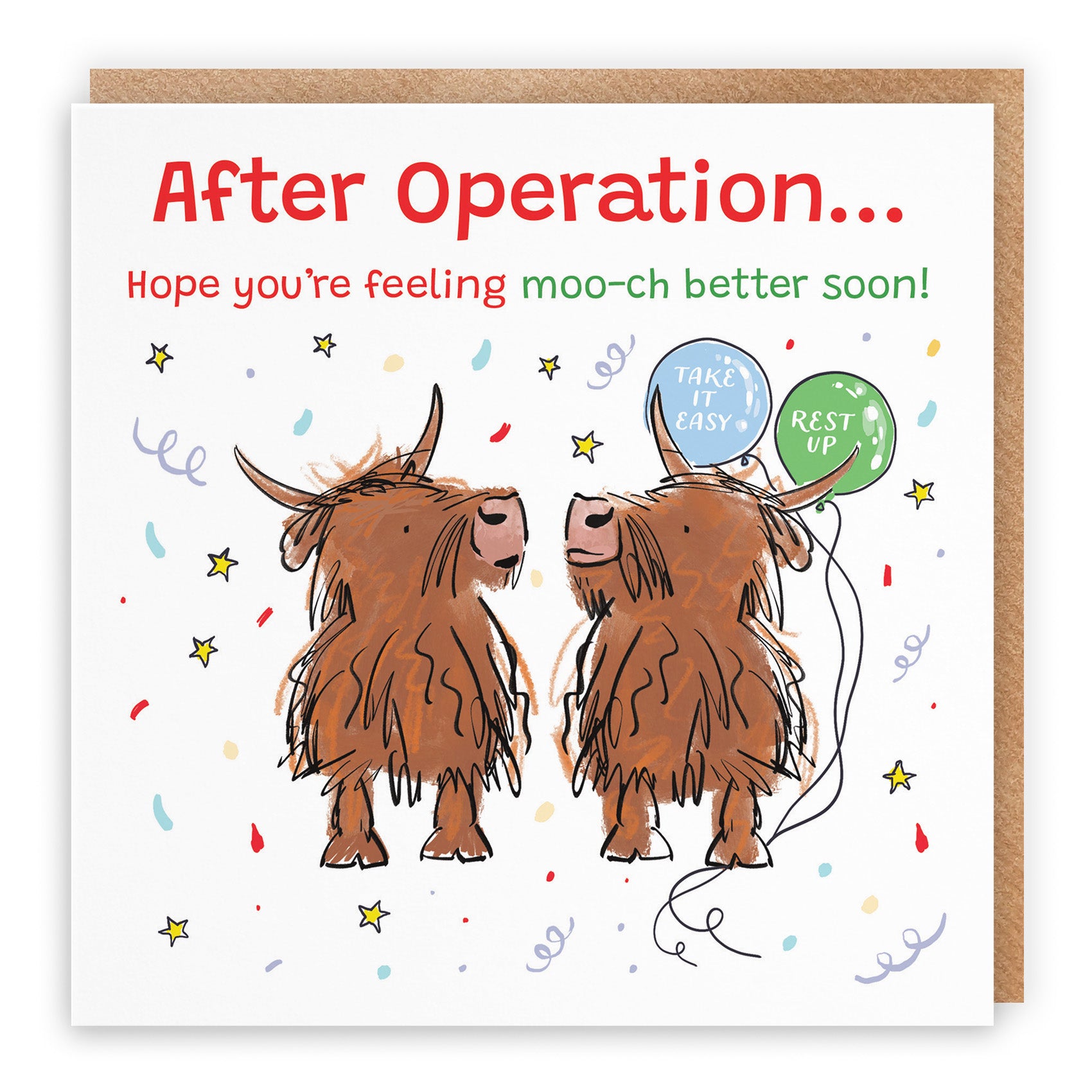 Highland Cows Get Well Card Animal Party