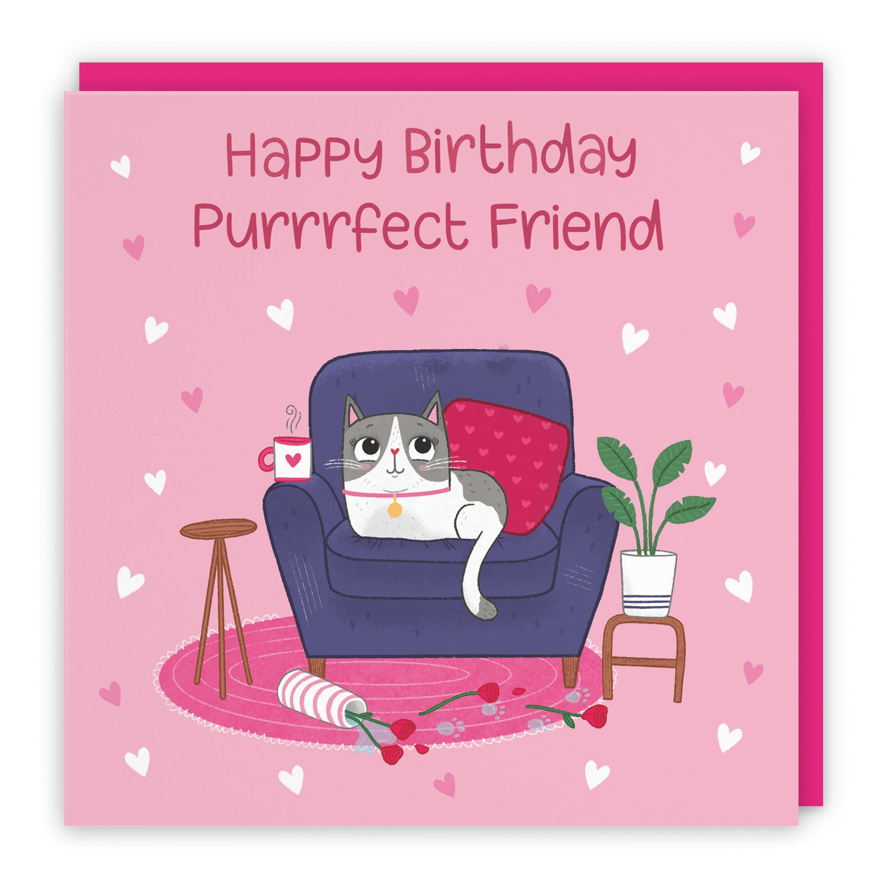 Cat Feline Pink Birthday Card Iconic