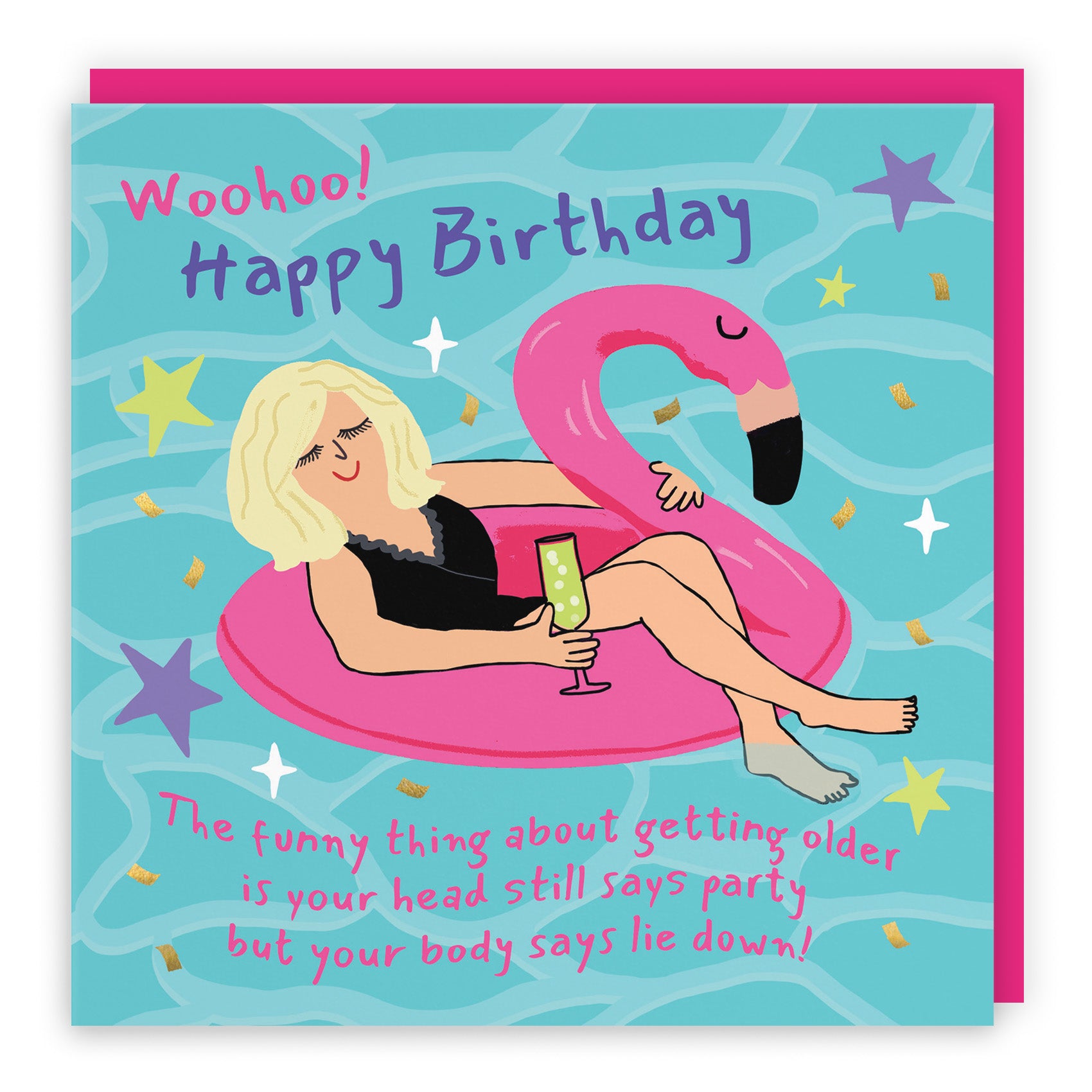 Female Flamingo Float Birthday Card Laugh Out Loud