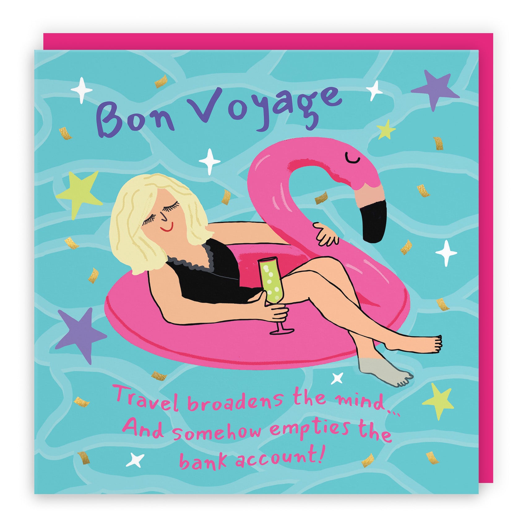 Female Flamingo Float Good Luck Card Laugh Out Loud