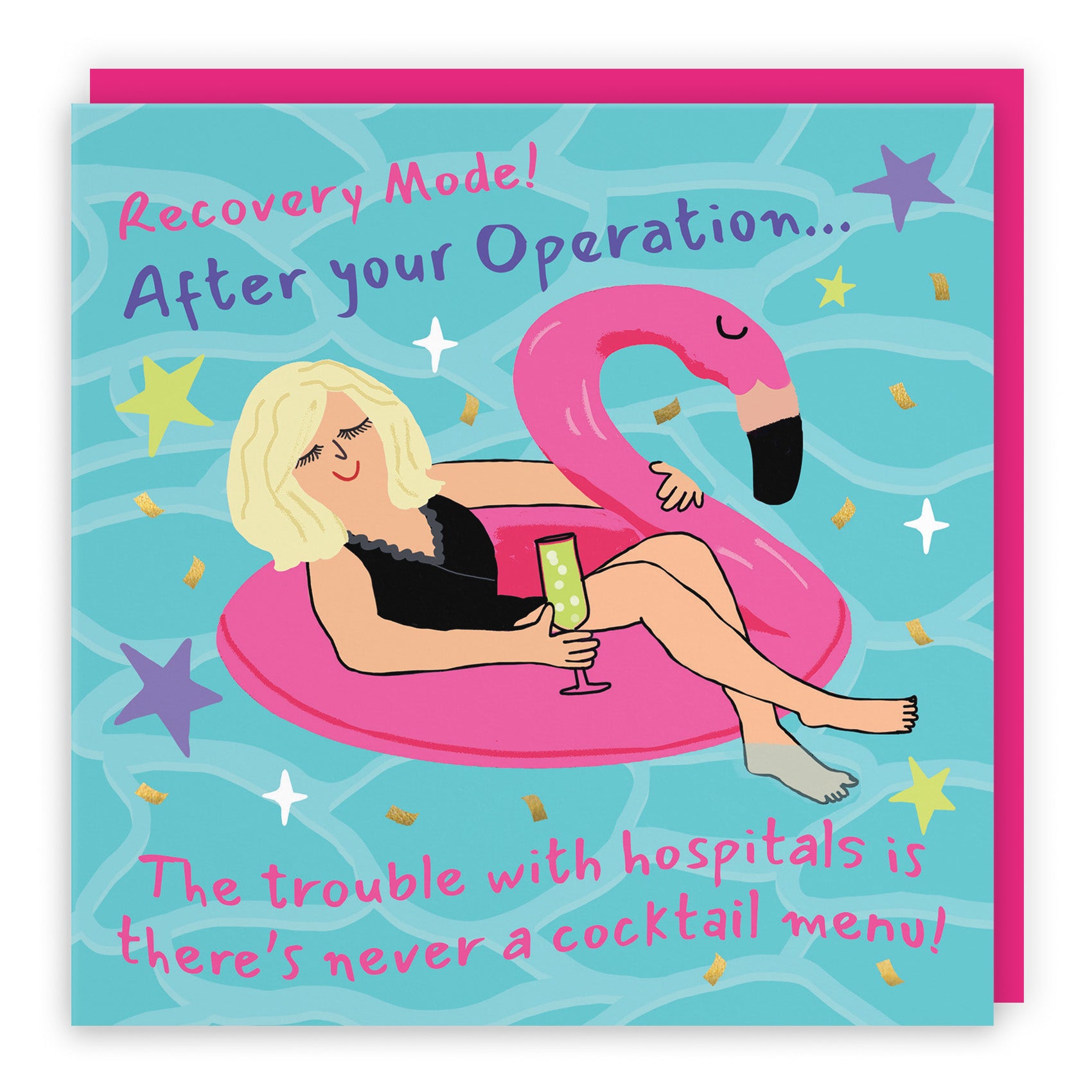 Female Flamingo Float Get Well Card Laugh Out Loud