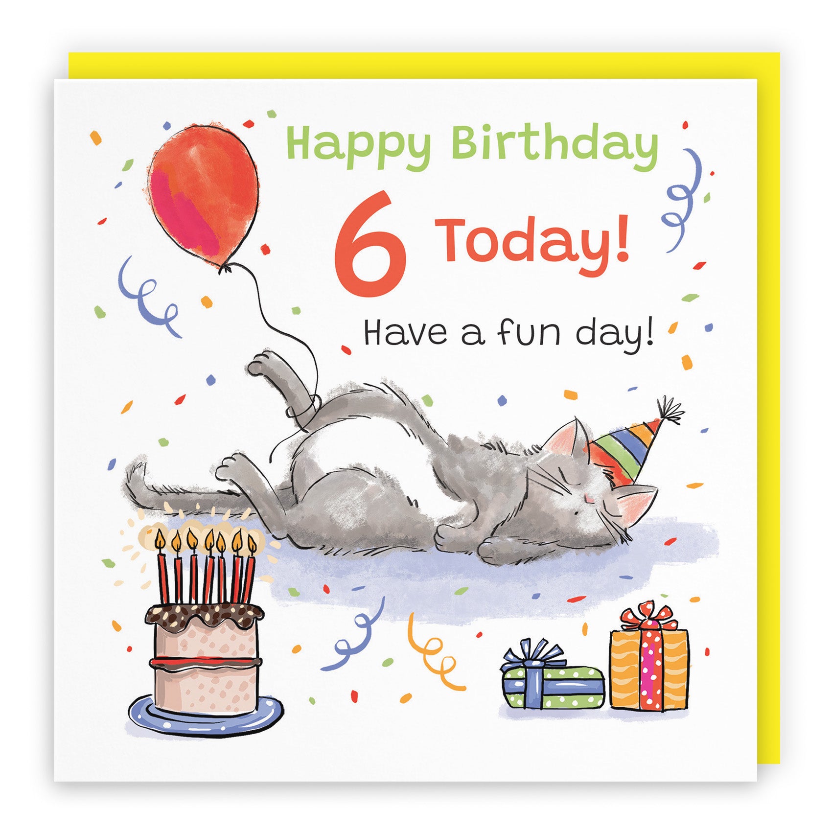 Sleepy Cat Birthday Card Animal Party