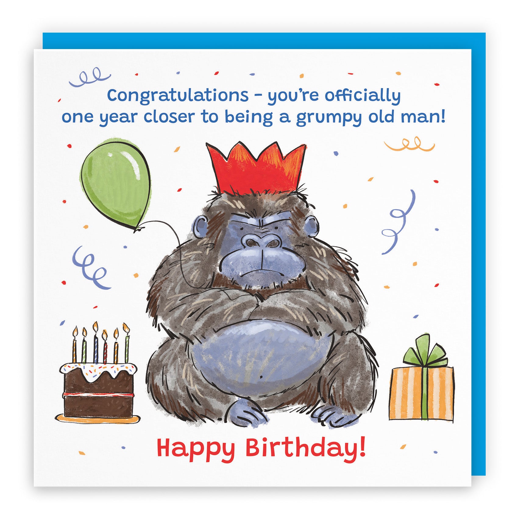 Male Grumpy Gorilla Birthday Card Animal Party