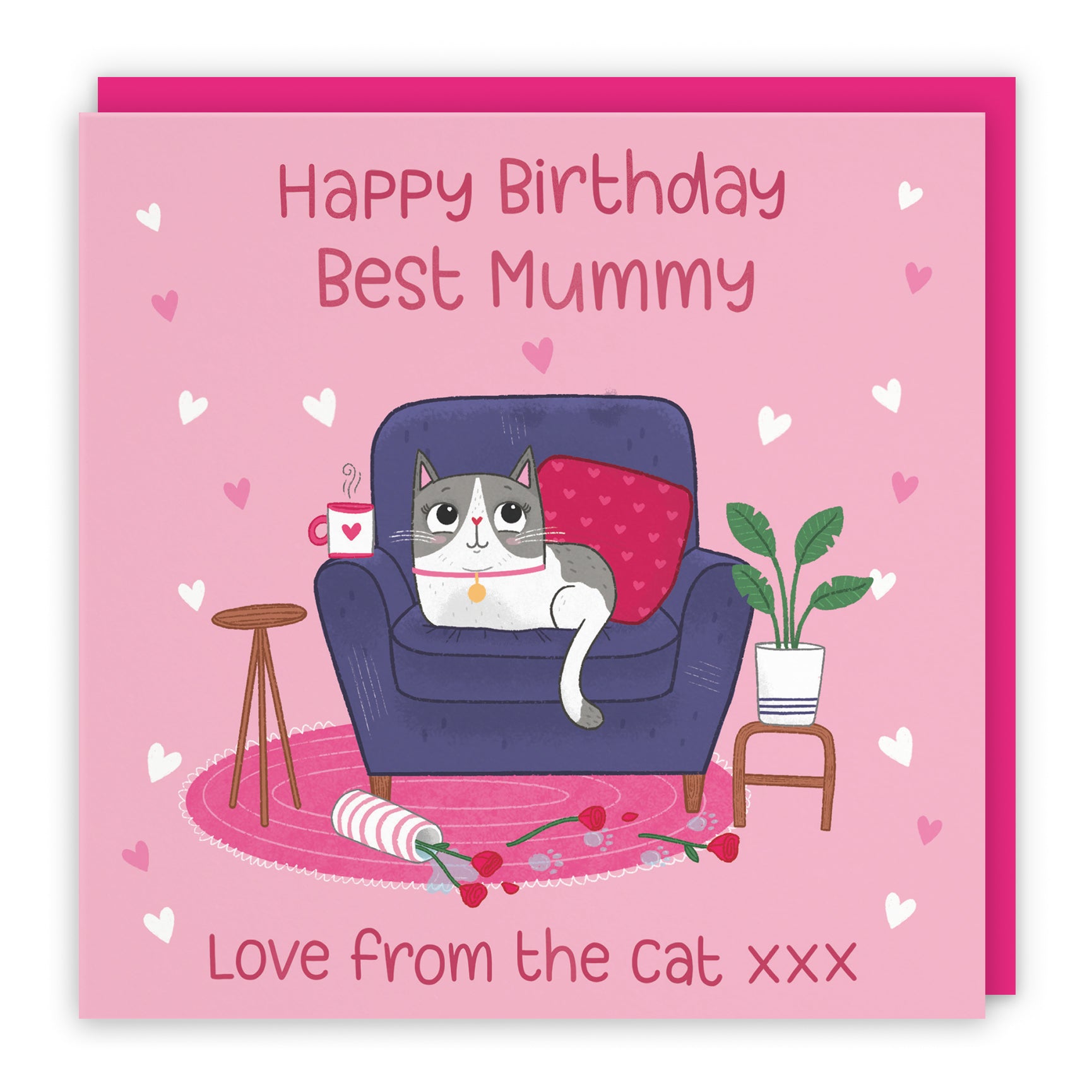 Cat Feline Pink Birthday Card Iconic