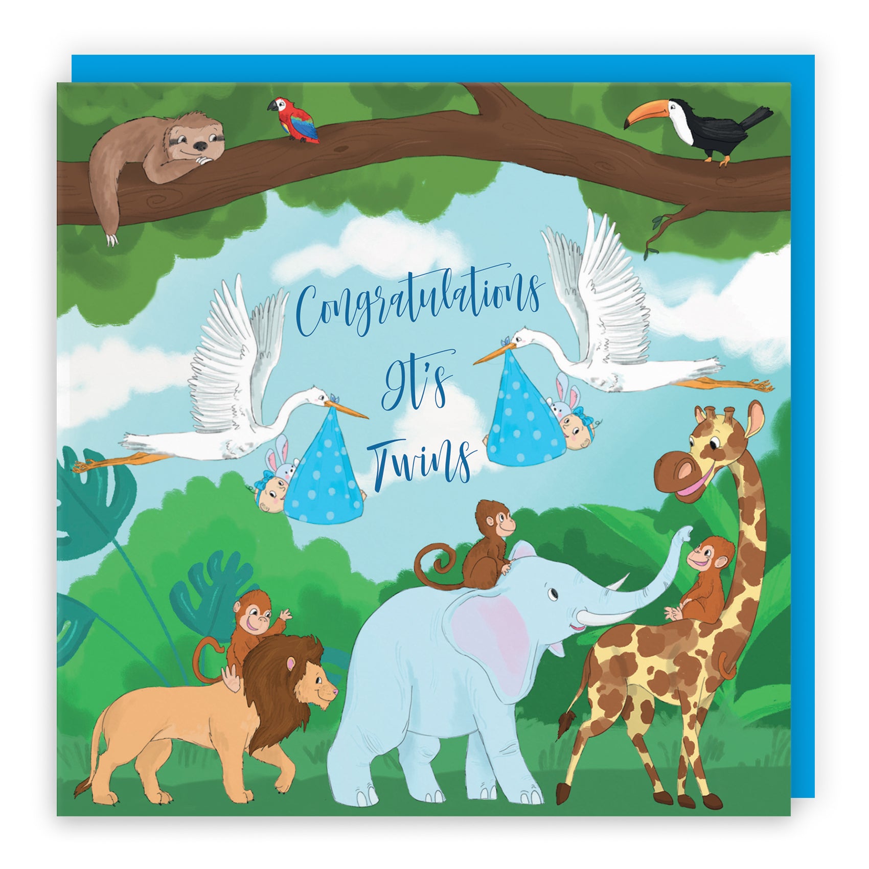 New Baby Card Stork Jungle