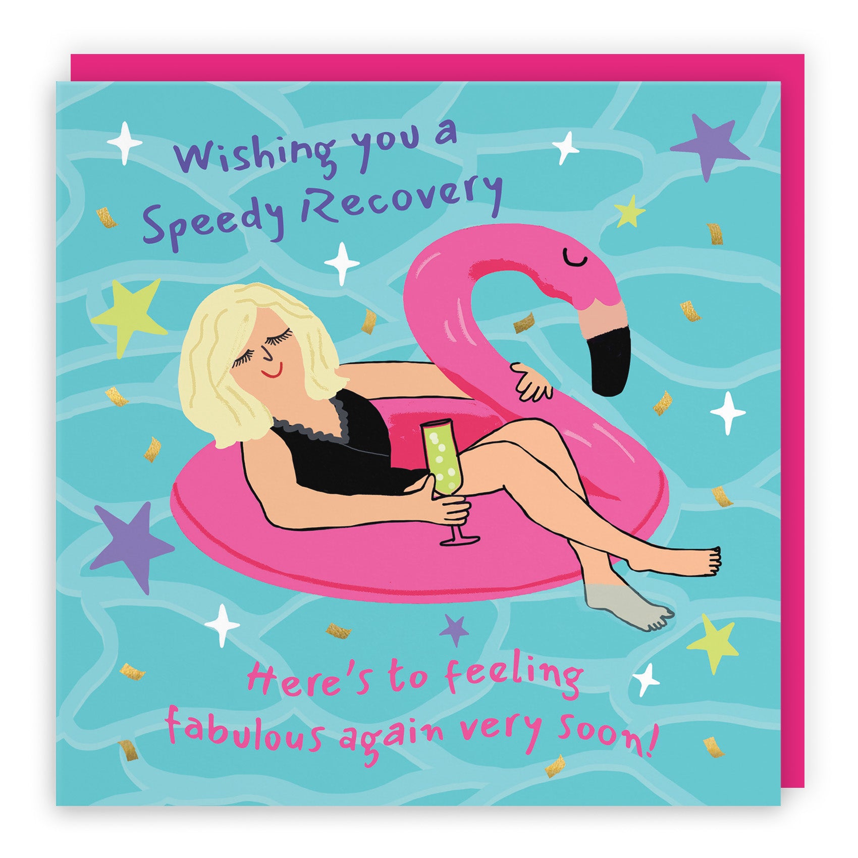 Female Flamingo Float Get Well Card Laugh Out Loud