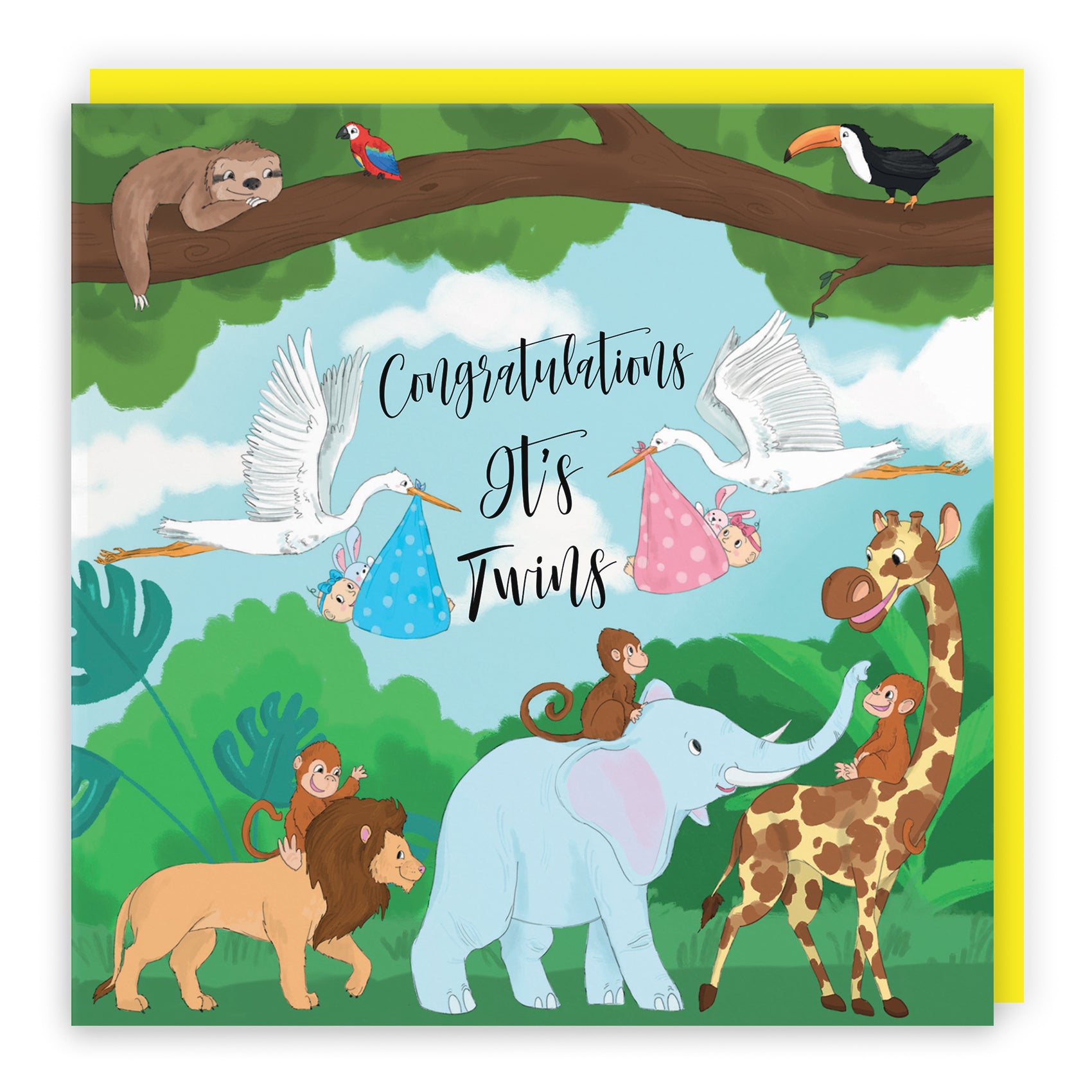 New Baby Card Stork Jungle