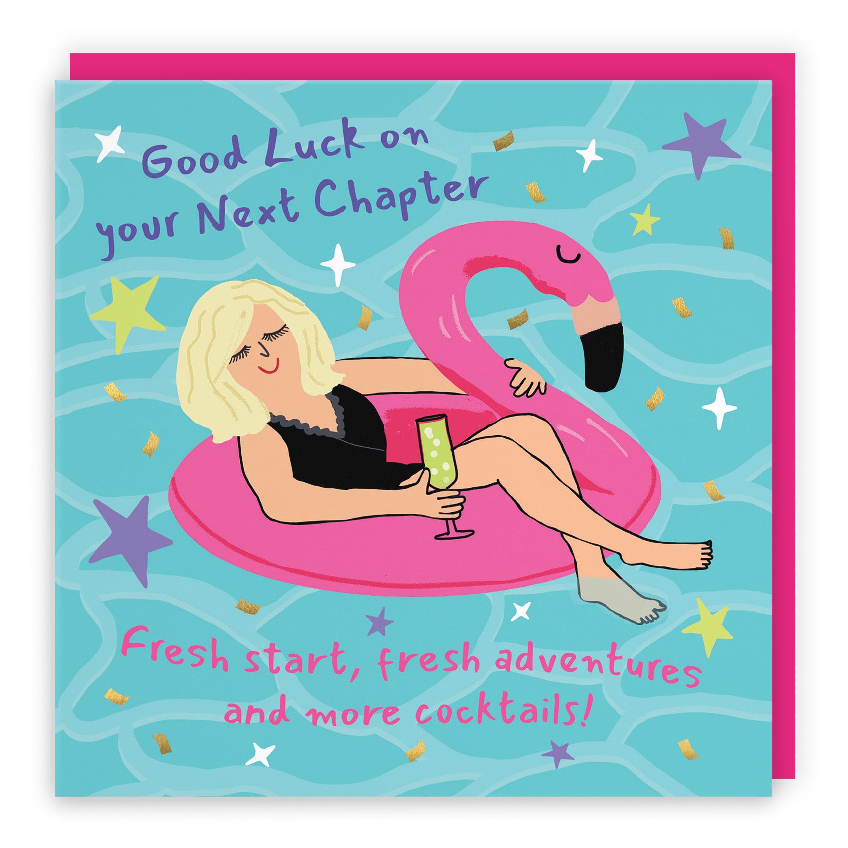 Female Flamingo Float Good Luck Card Laugh Out Loud