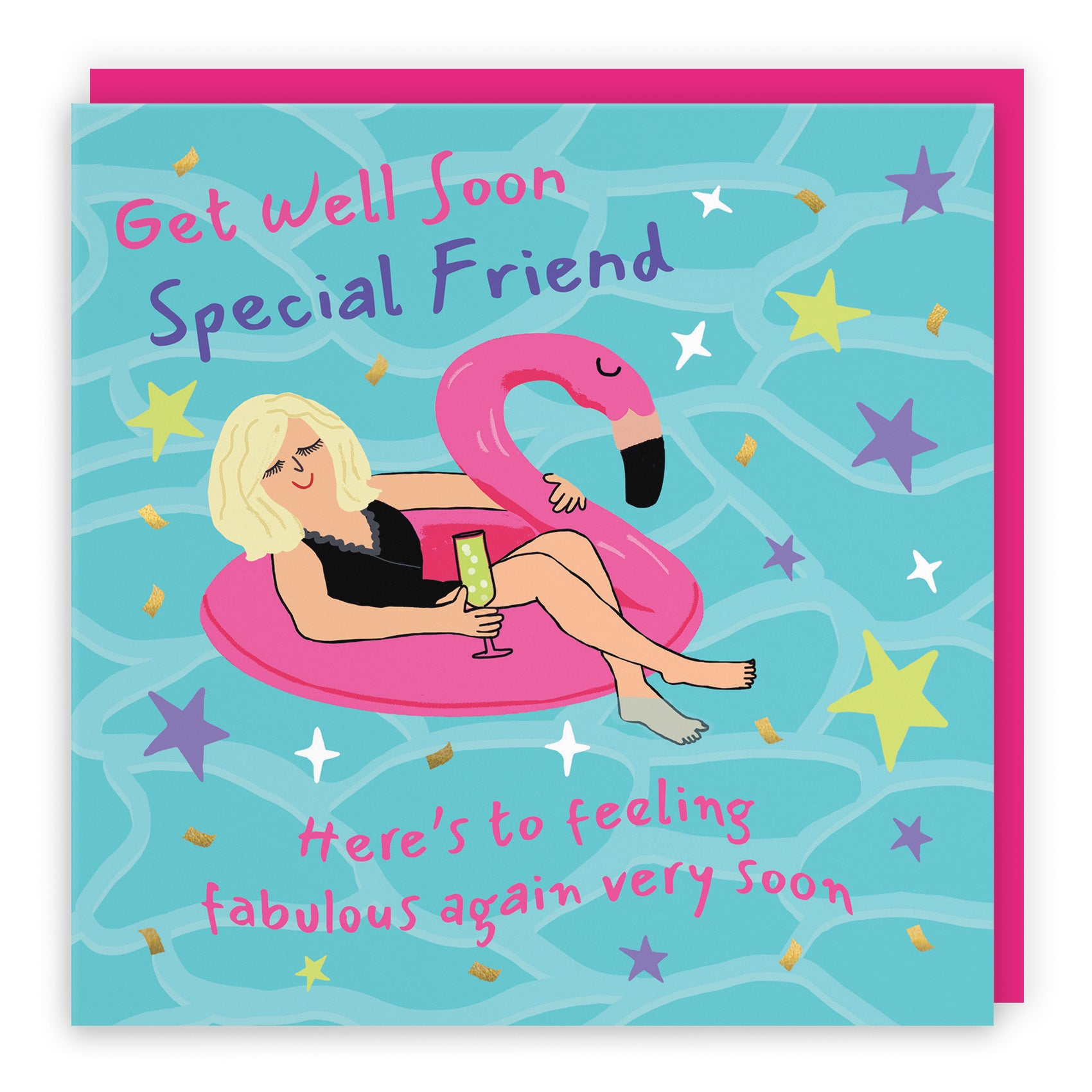 Female Flamingo Float Get Well Card Laugh Out Loud