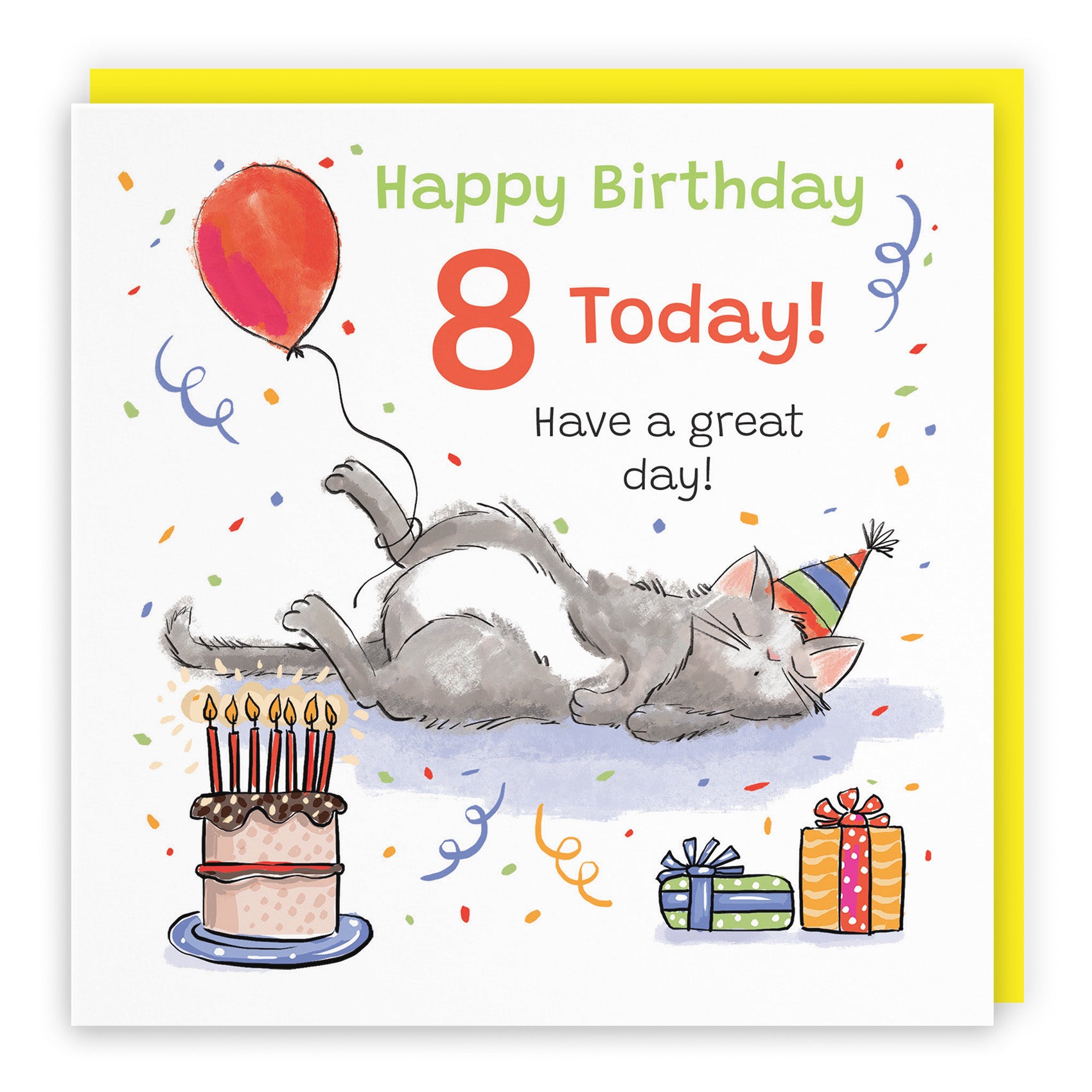 Sleepy Cat Birthday Card Animal Party