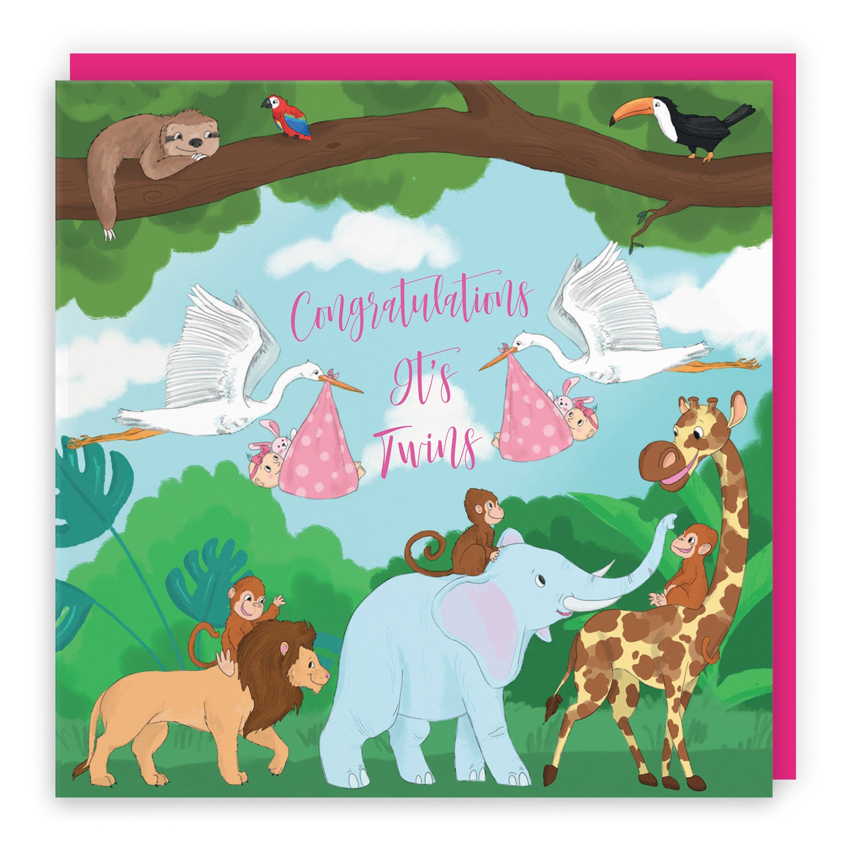 New Baby Card Stork Jungle