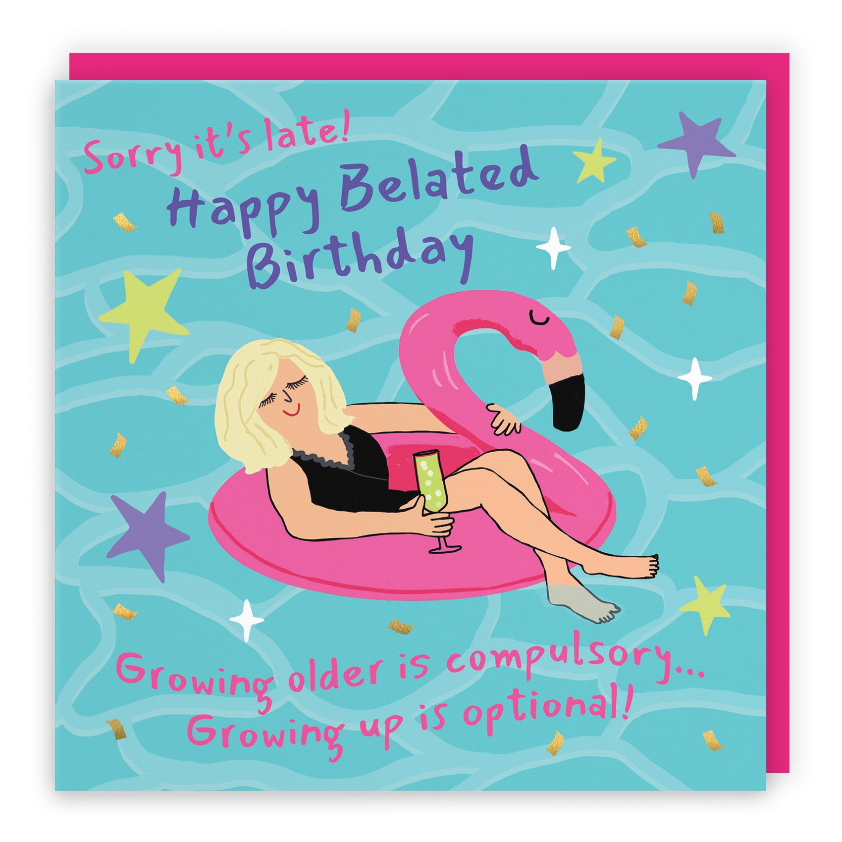 Female Flamingo Float Birthday Card Laugh Out Loud