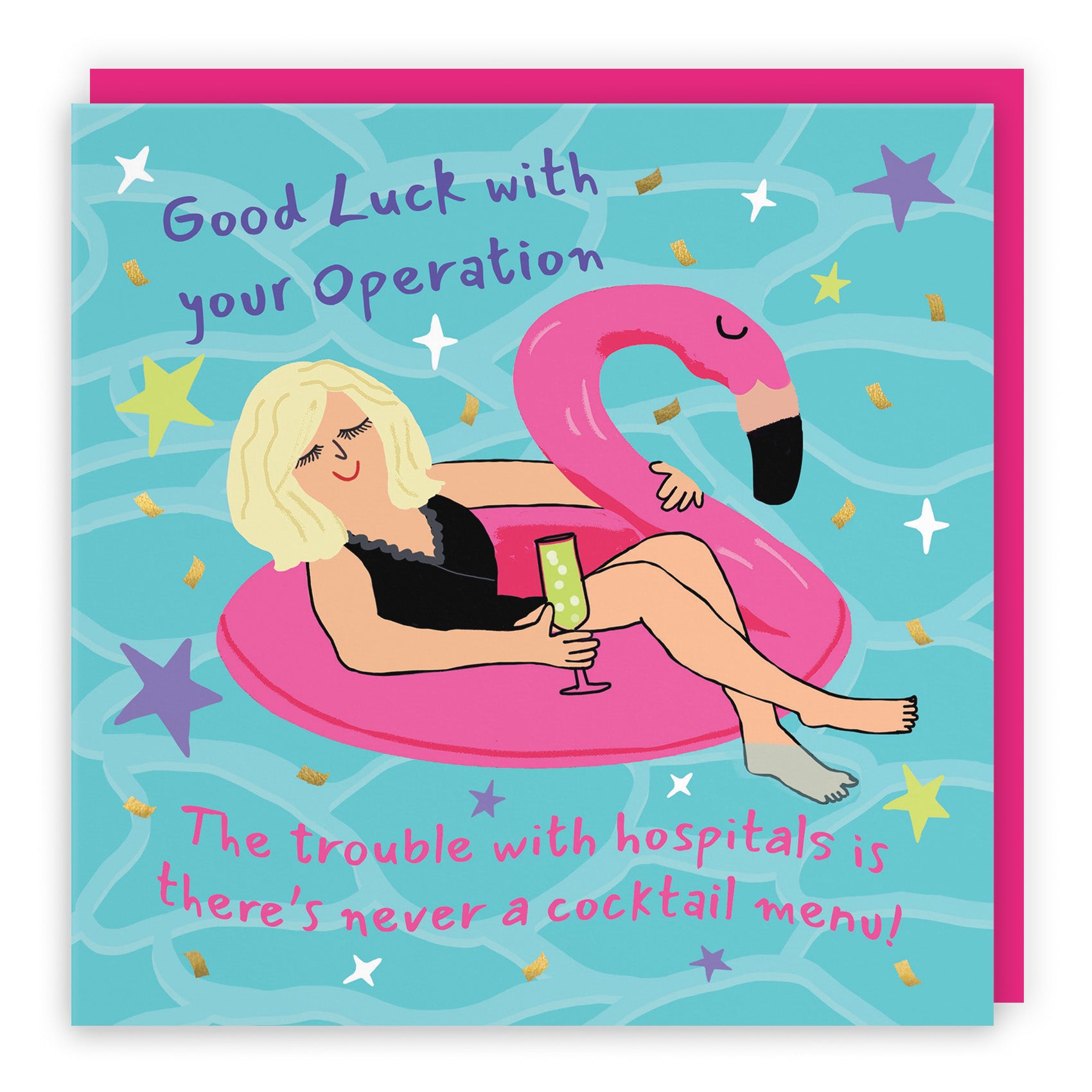 Female Flamingo Float Good Luck Card Laugh Out Loud