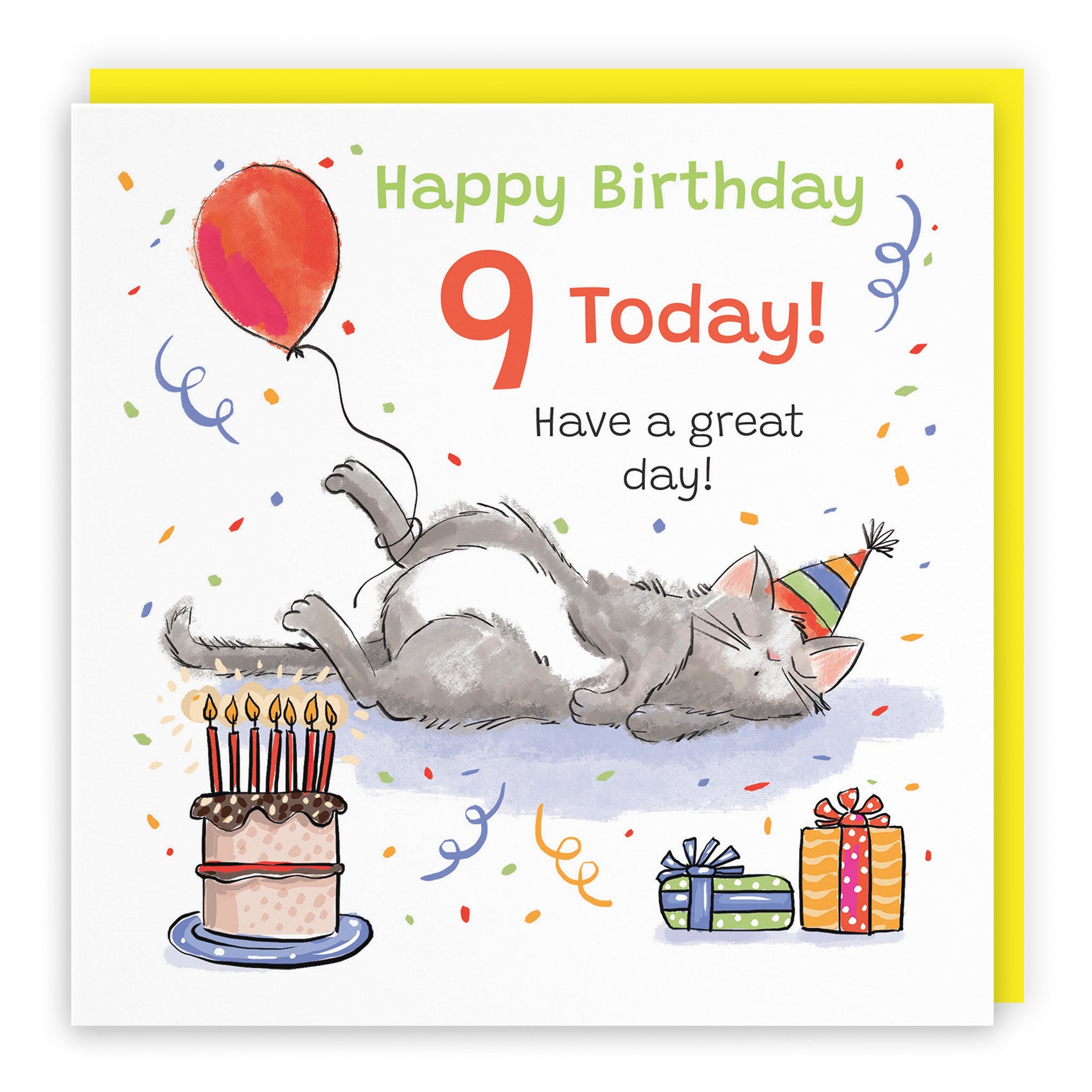 Sleepy Cat Birthday Card Animal Party