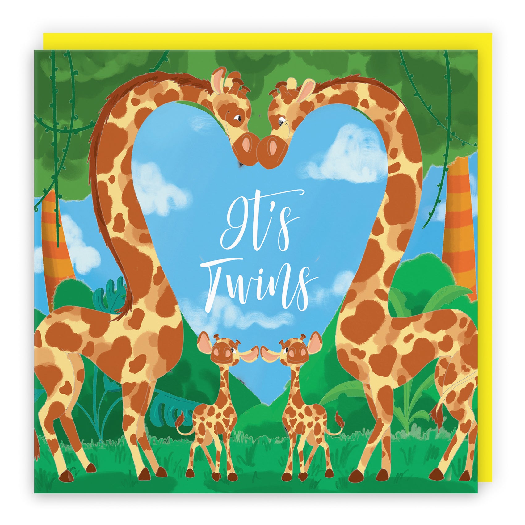 New Baby Card Cute Giraffes Jungle