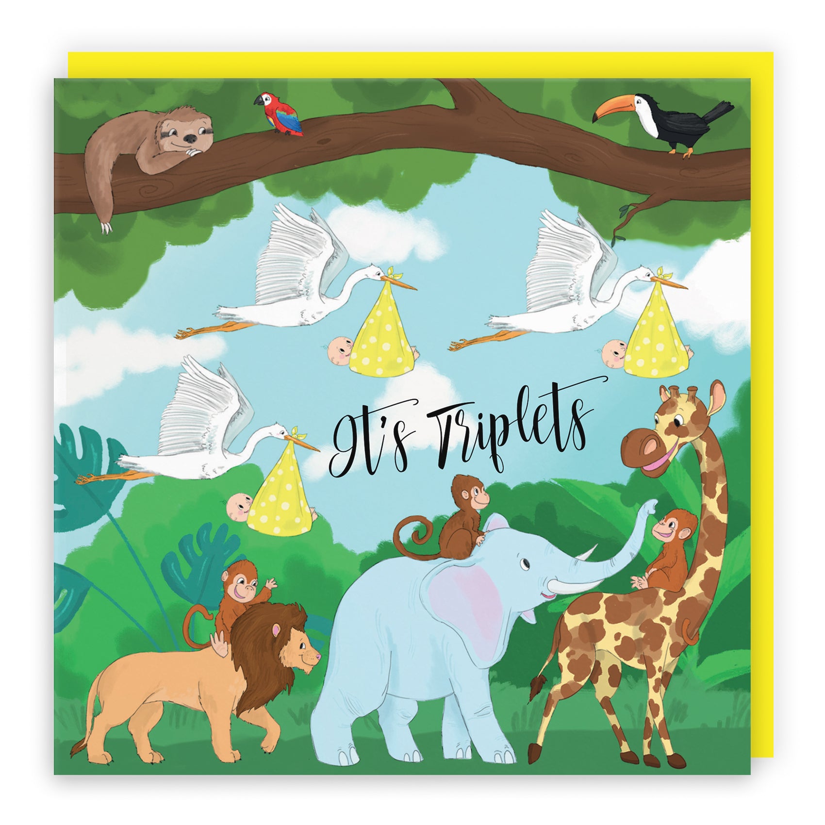 New Baby Card Stork Jungle