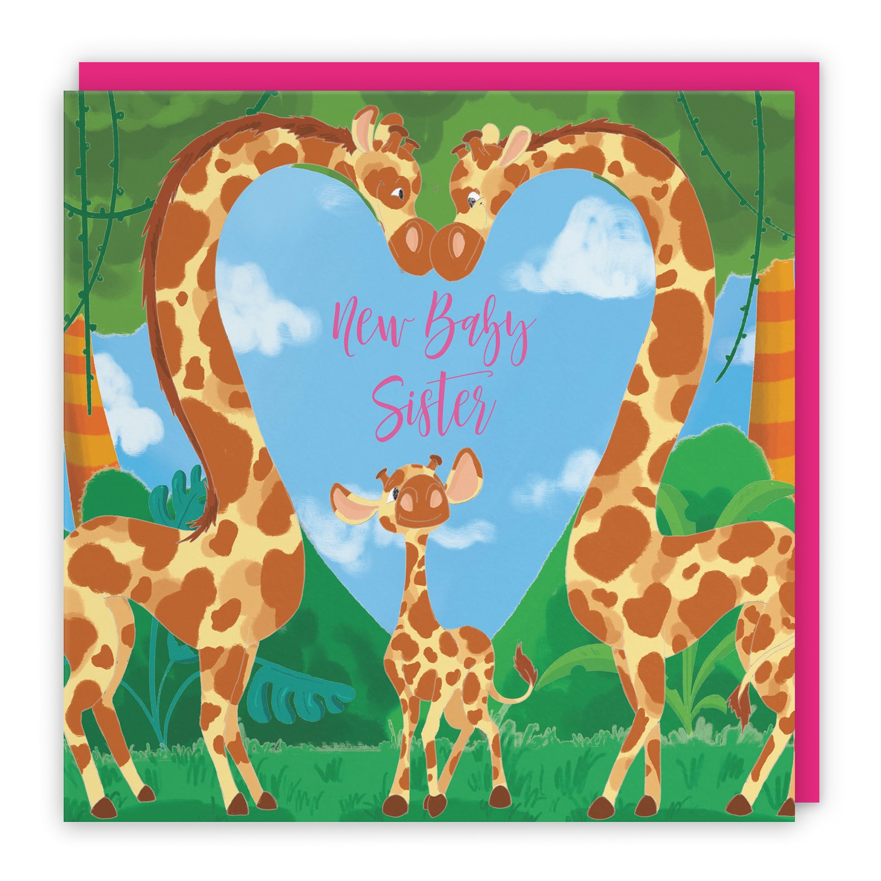 New Baby Card Cute Giraffes Jungle