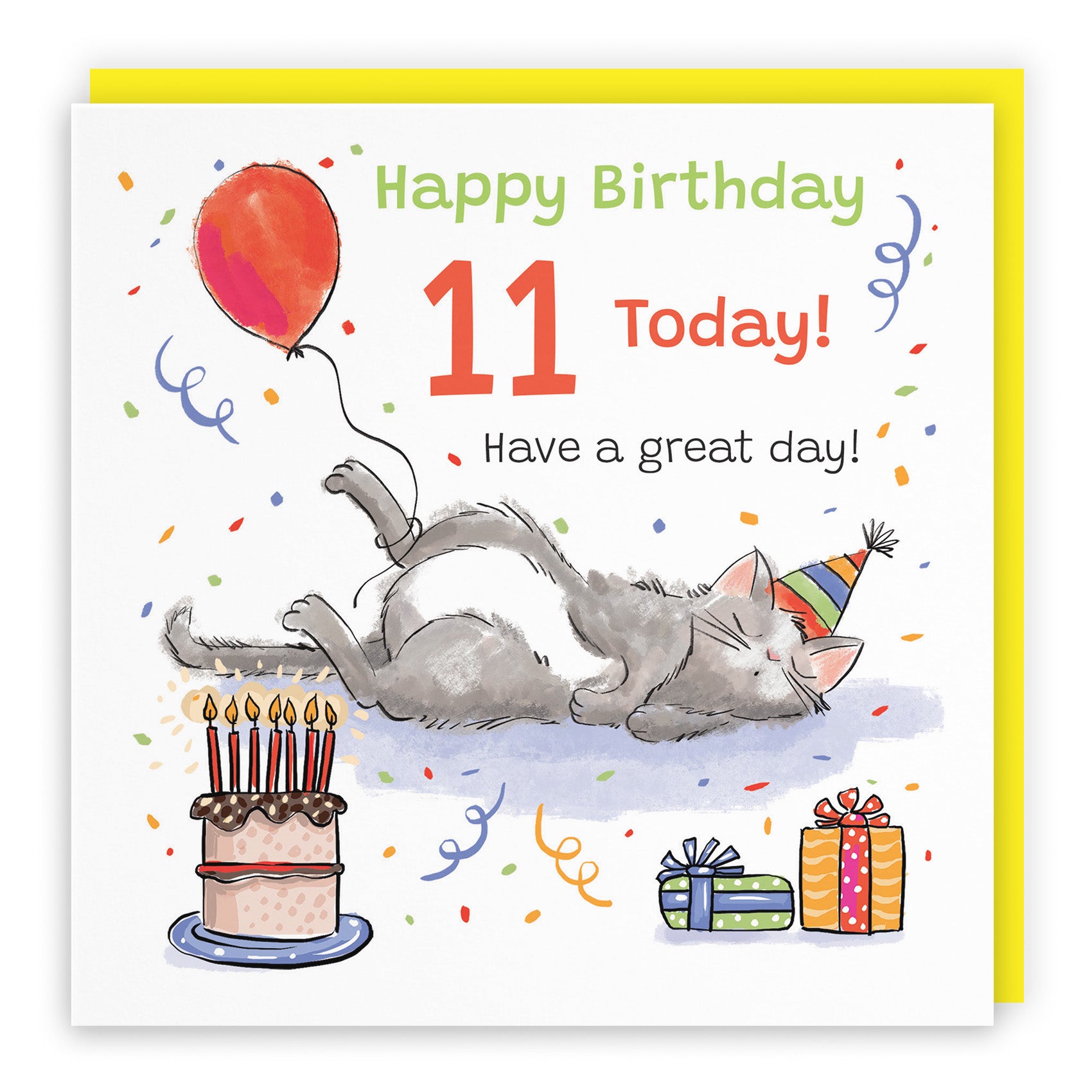 Sleepy Cat Birthday Card Animal Party