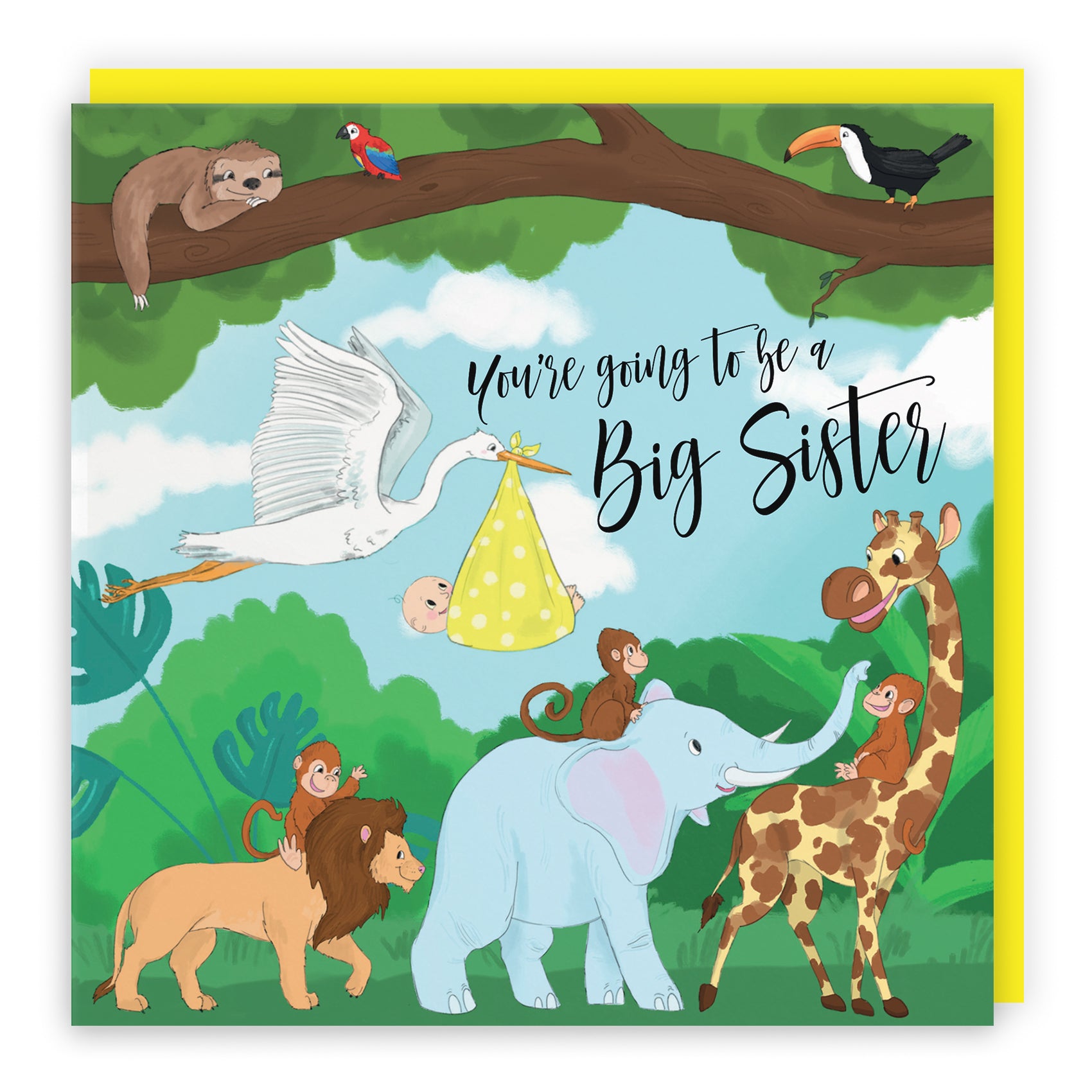 New Baby Card Stork Jungle