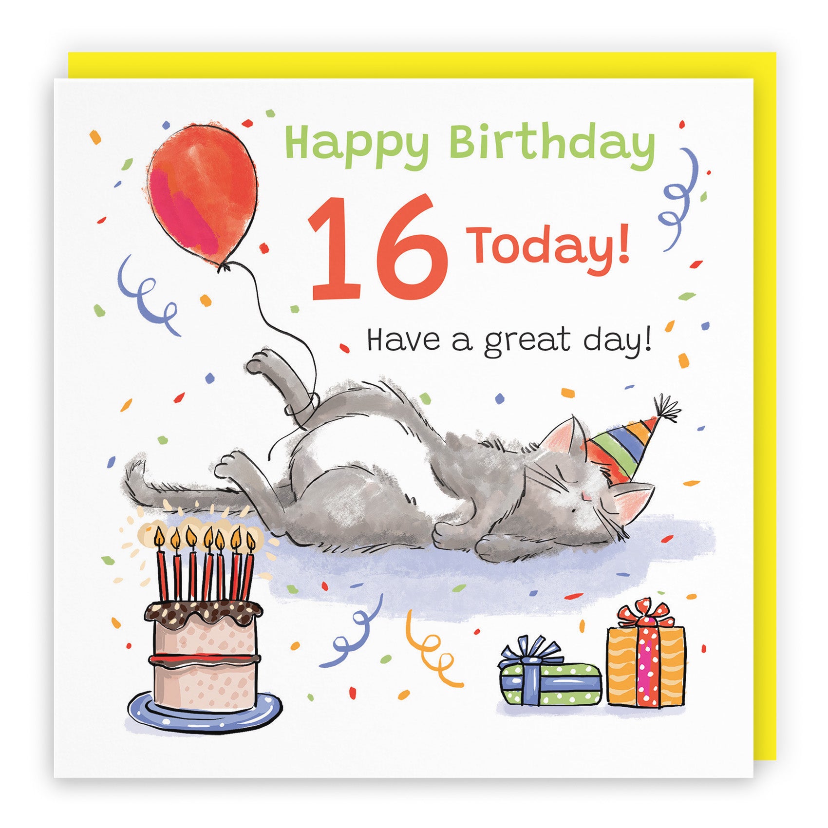 Sleepy Cat Birthday Card Animal Party