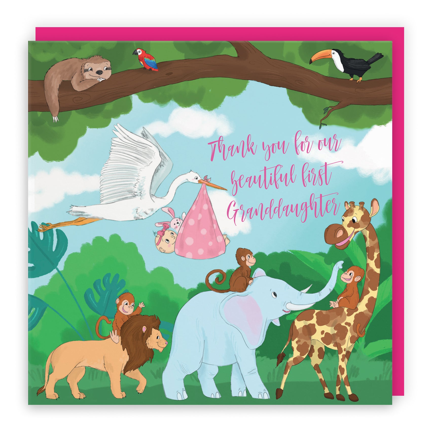 New Baby Card Stork Jungle