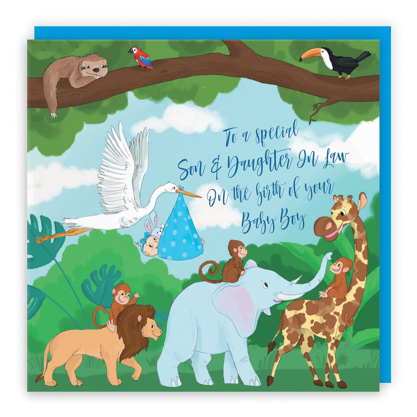 New Baby Card Stork Jungle
