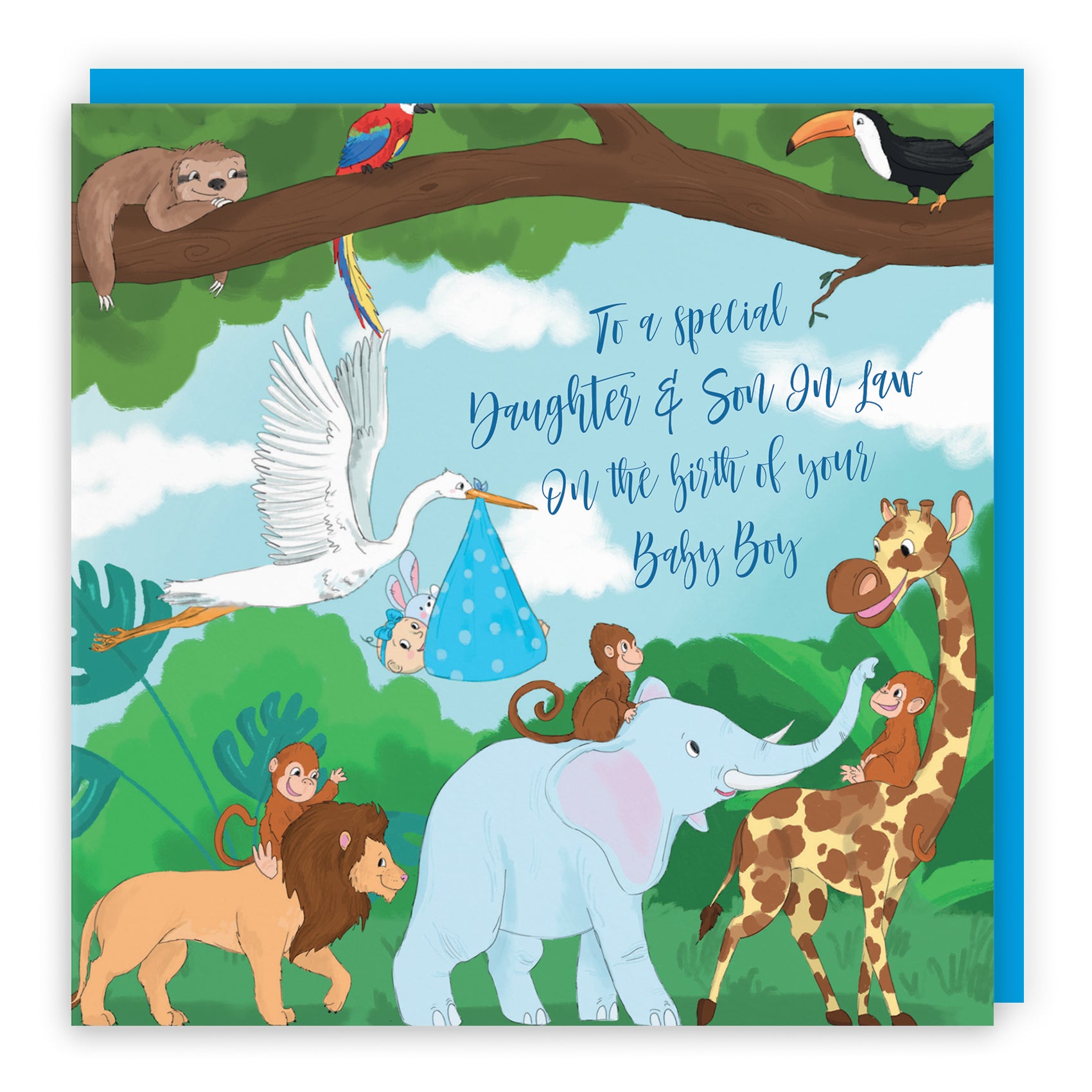 New Baby Card Stork Jungle