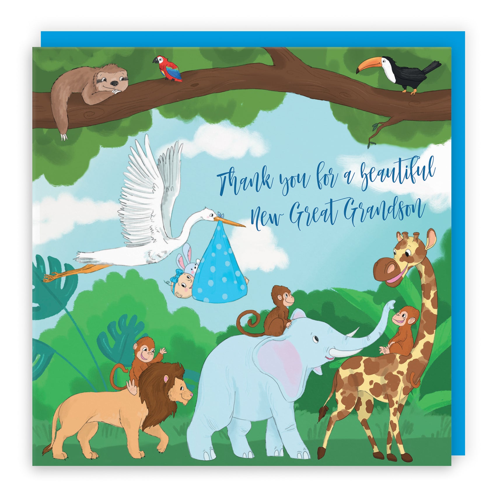 New Baby Card Stork Jungle