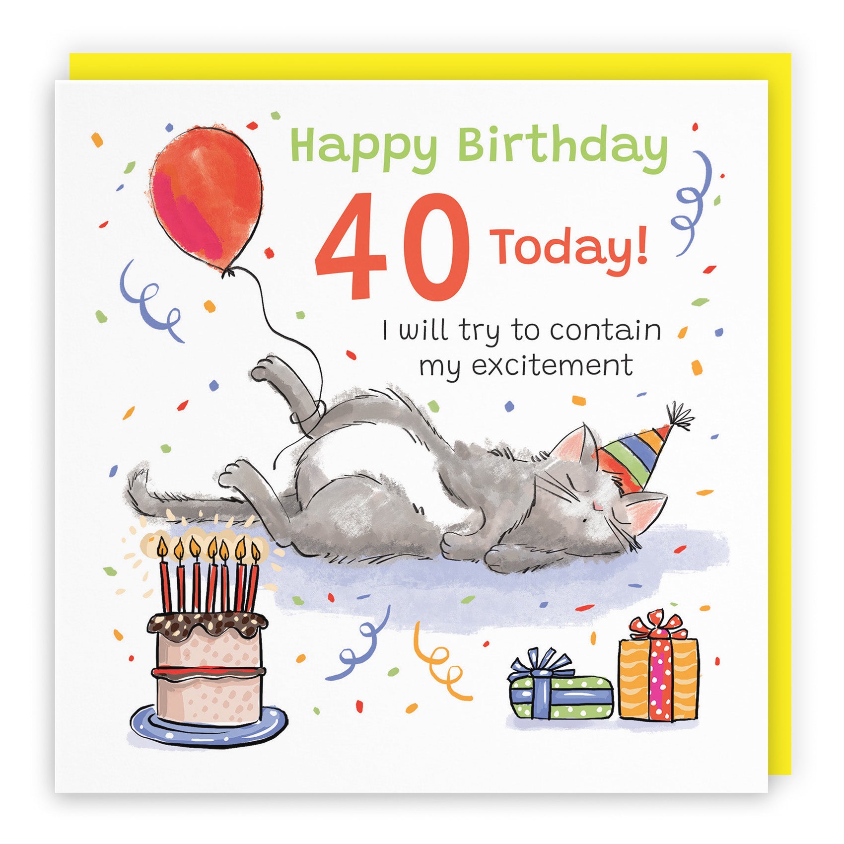 Sleepy Cat Birthday Card Animal Party