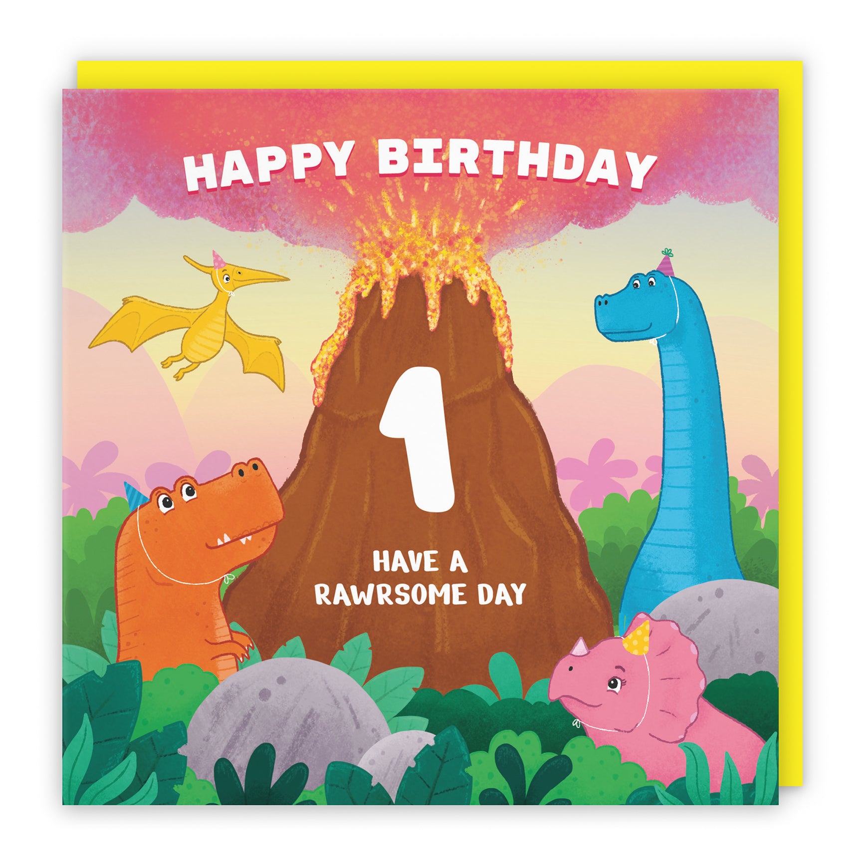 Dinosaur Birthday Card Volcano Imagination