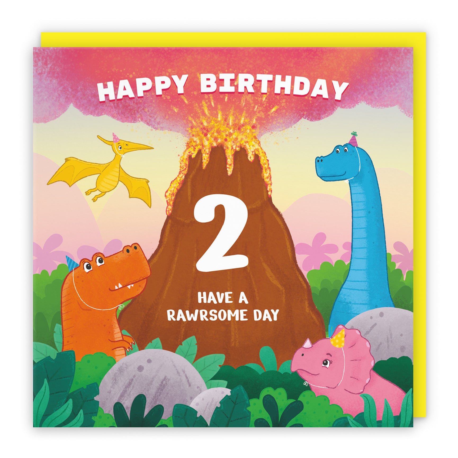 Dinosaur Birthday Card Volcano Imagination