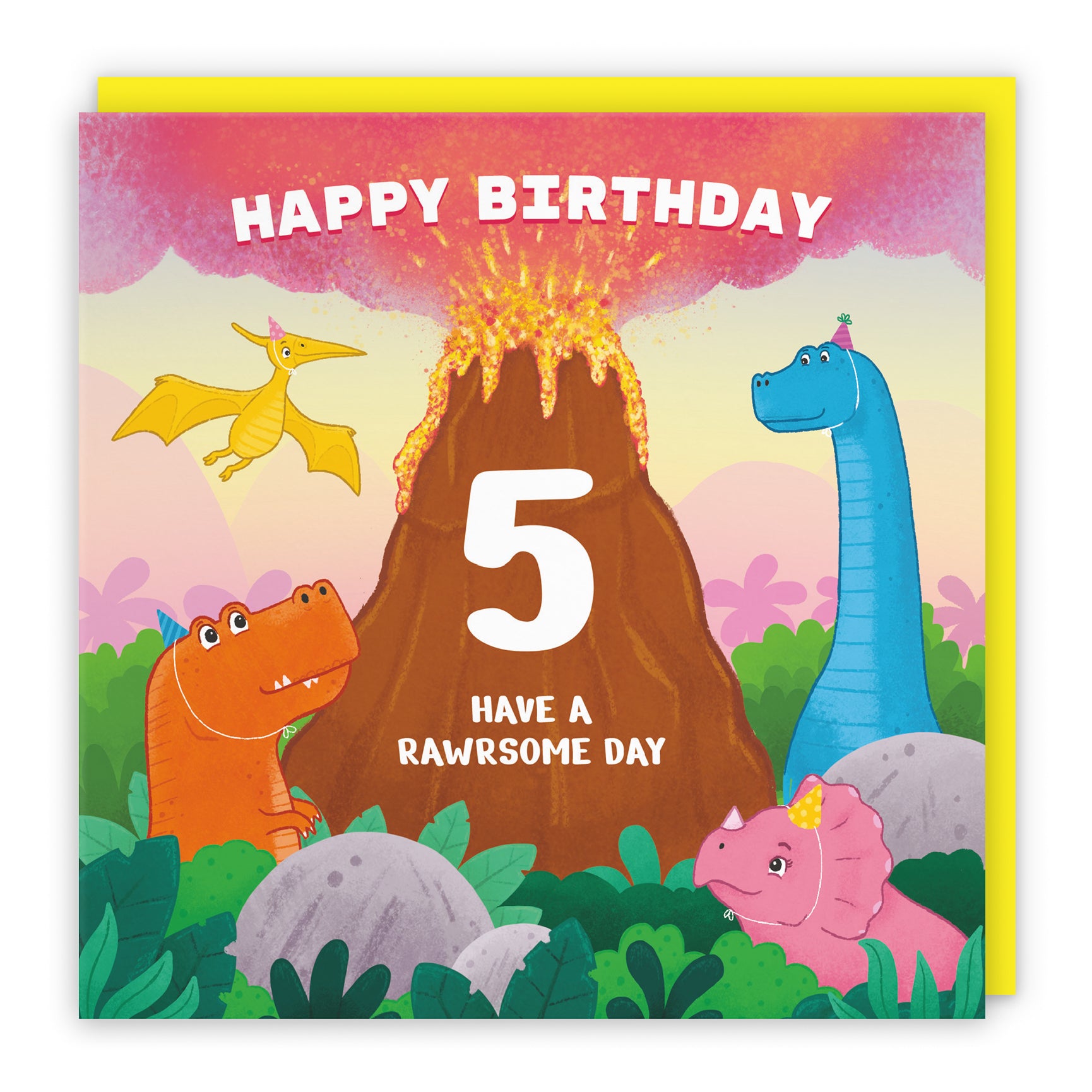Dinosaur Birthday Card Volcano Imagination