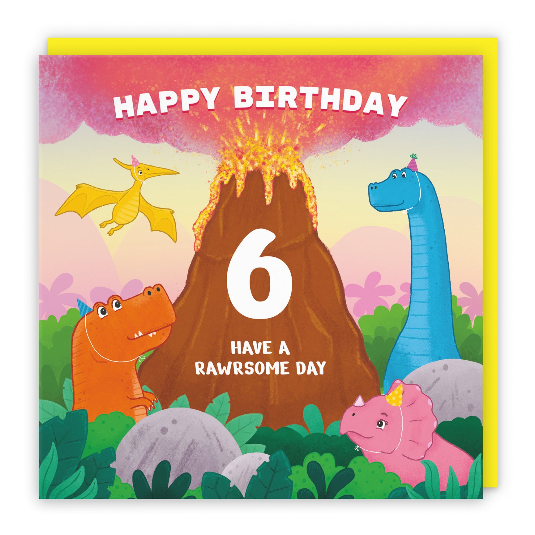 Dinosaur Birthday Card Volcano Imagination
