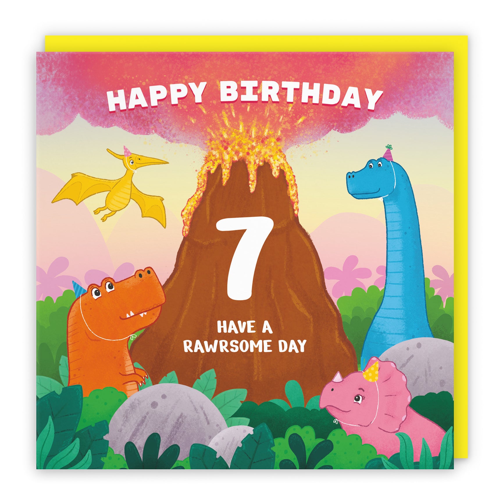 Dinosaur Birthday Card Volcano Imagination