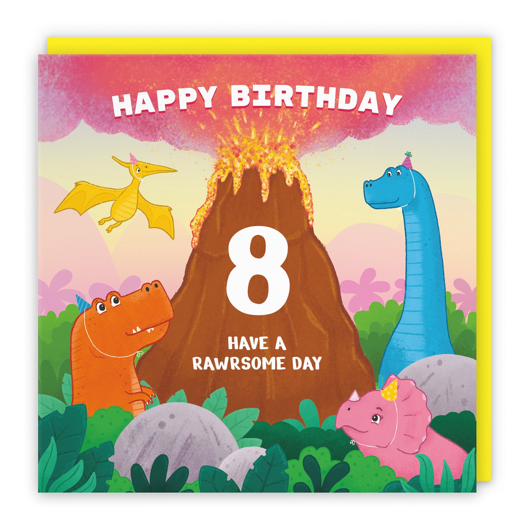 Dinosaur Birthday Card Volcano Imagination