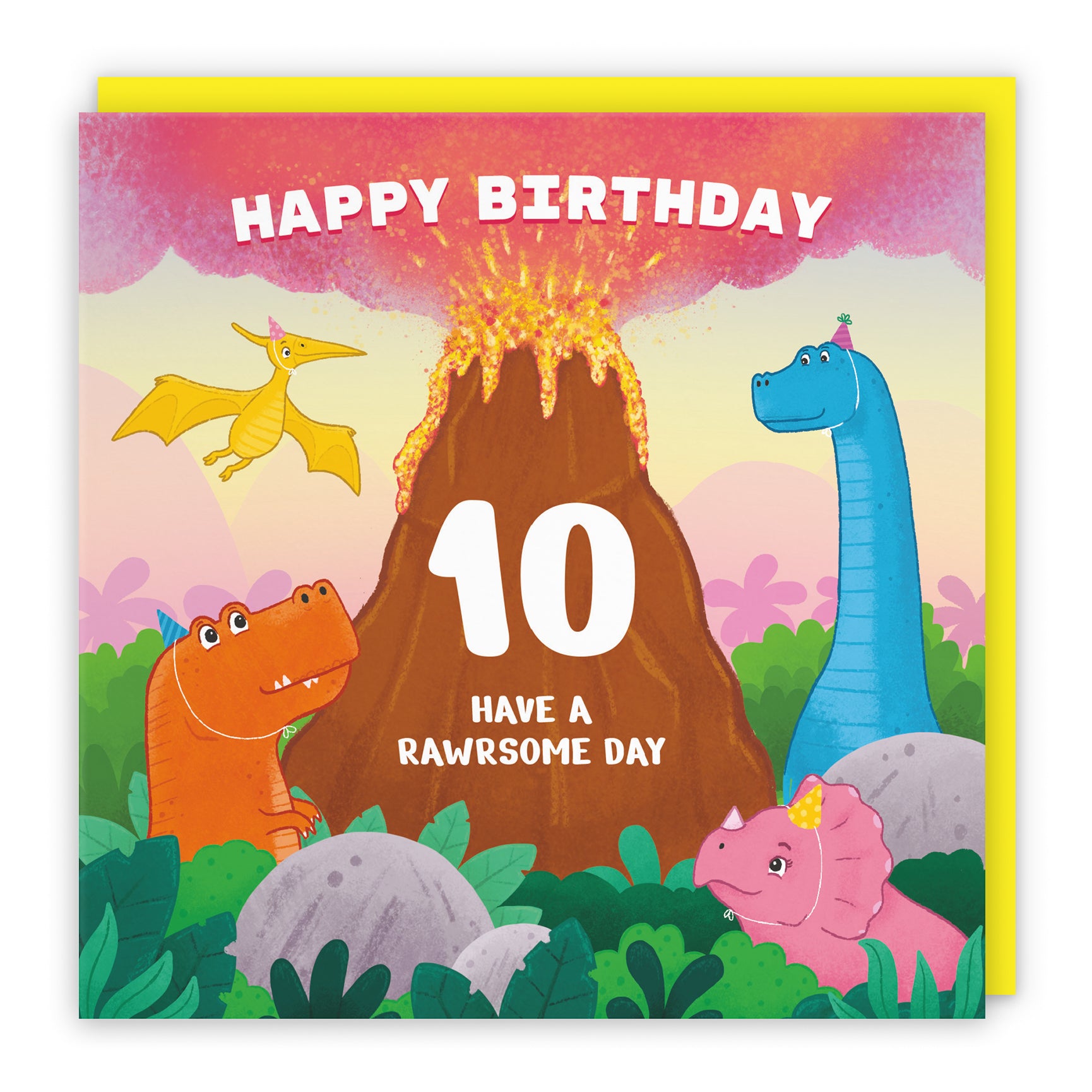 Dinosaur Birthday Card Volcano Imagination