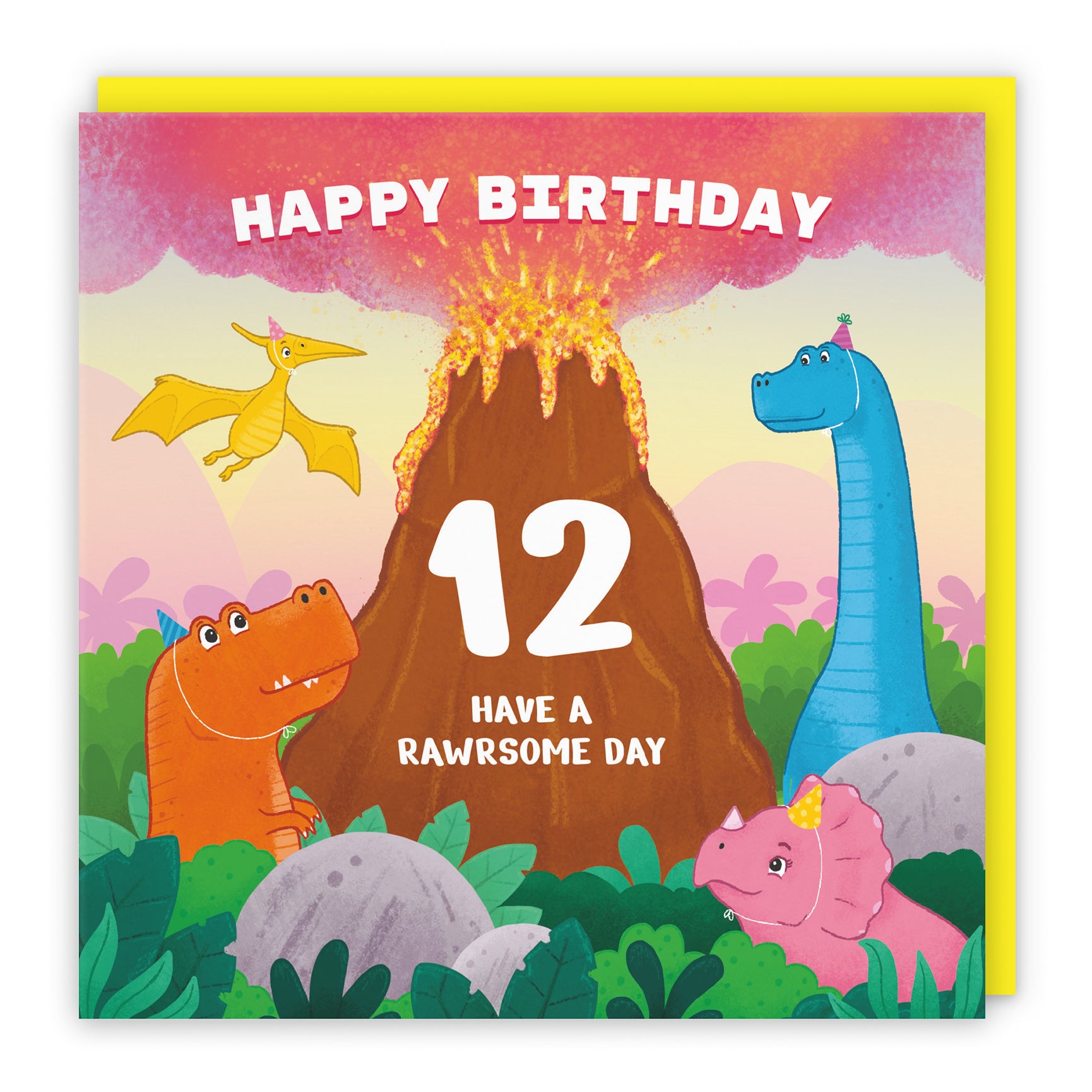 Dinosaur Birthday Card Volcano Imagination