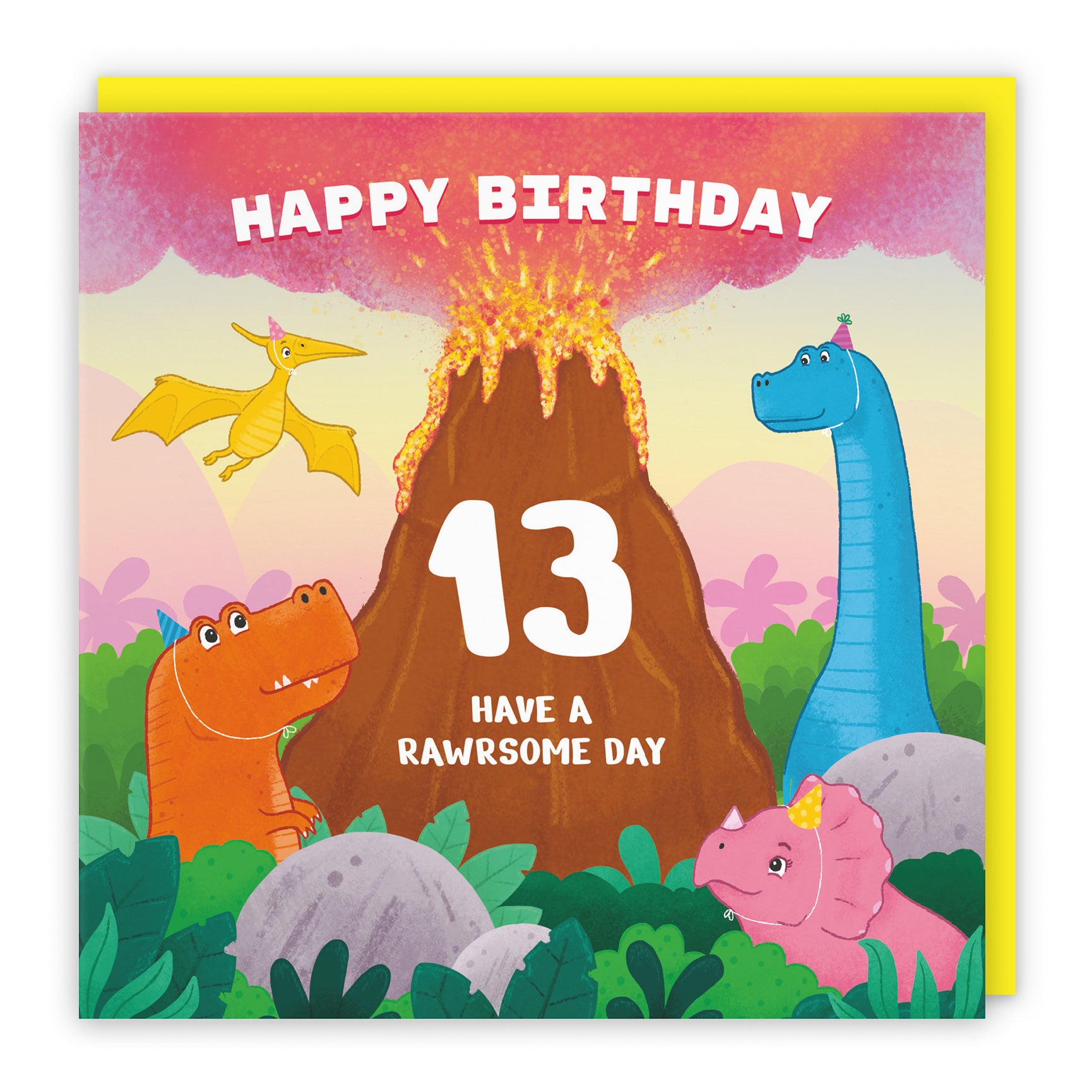 Dinosaur Birthday Card Volcano Imagination