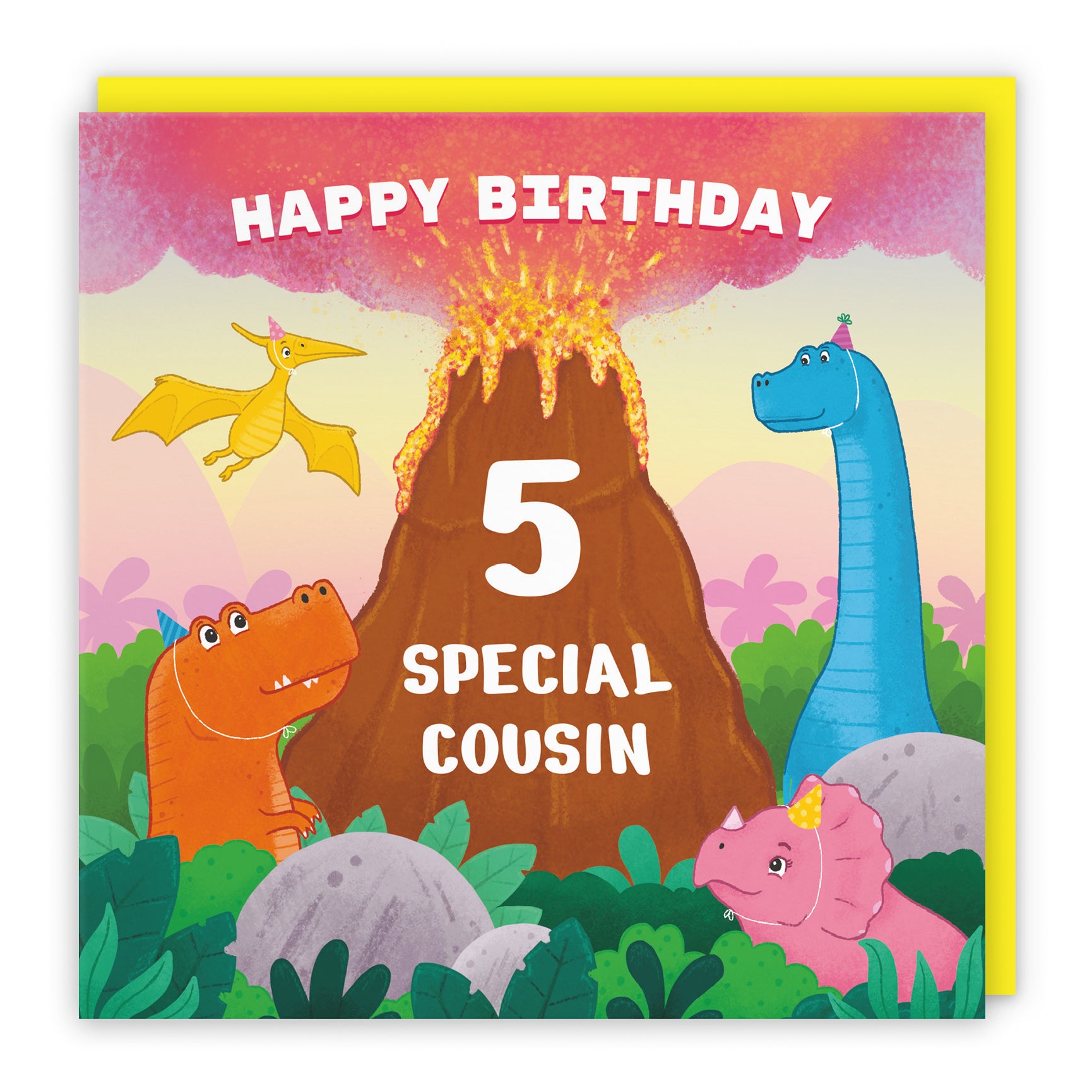 Dinosaur Birthday Card Volcano Imagination