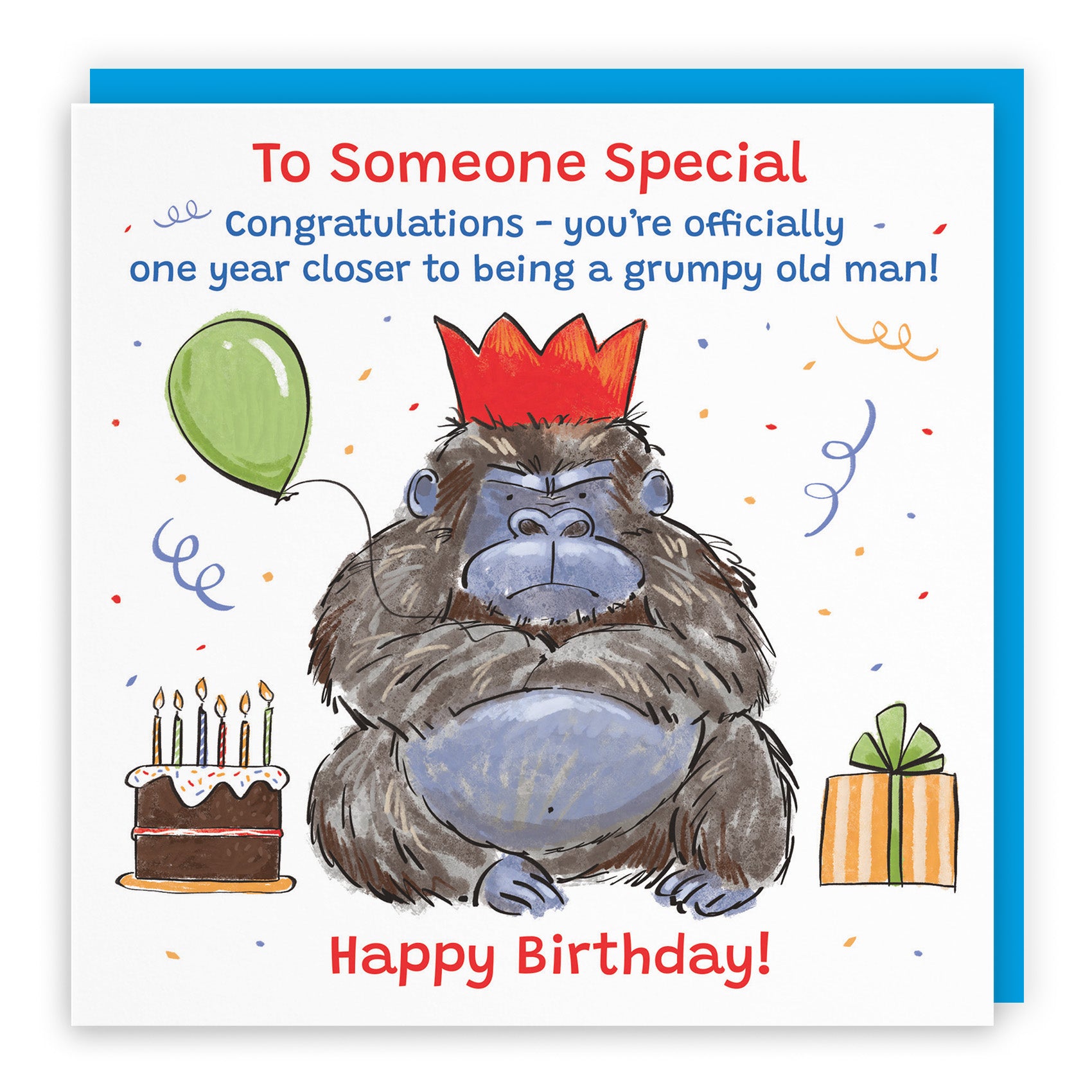 Male Grumpy Gorilla Birthday Card Animal Party