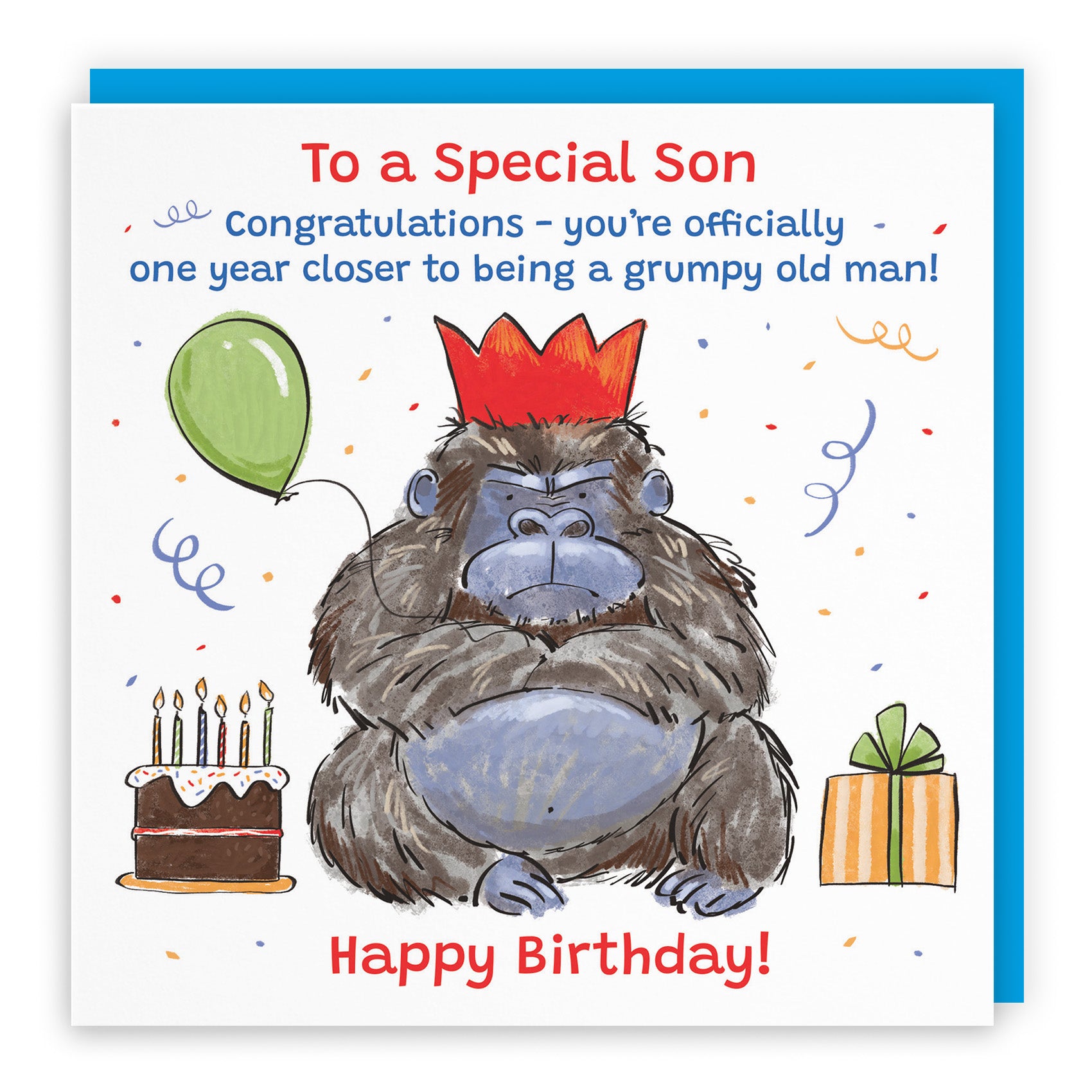 Male Grumpy Gorilla Birthday Card Animal Party