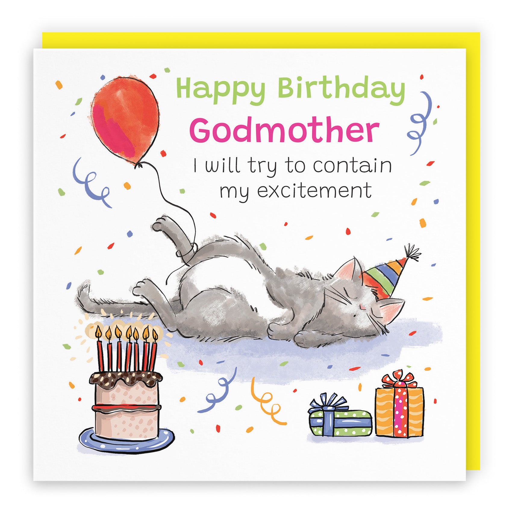Sleepy Cat Birthday Card Animal Party