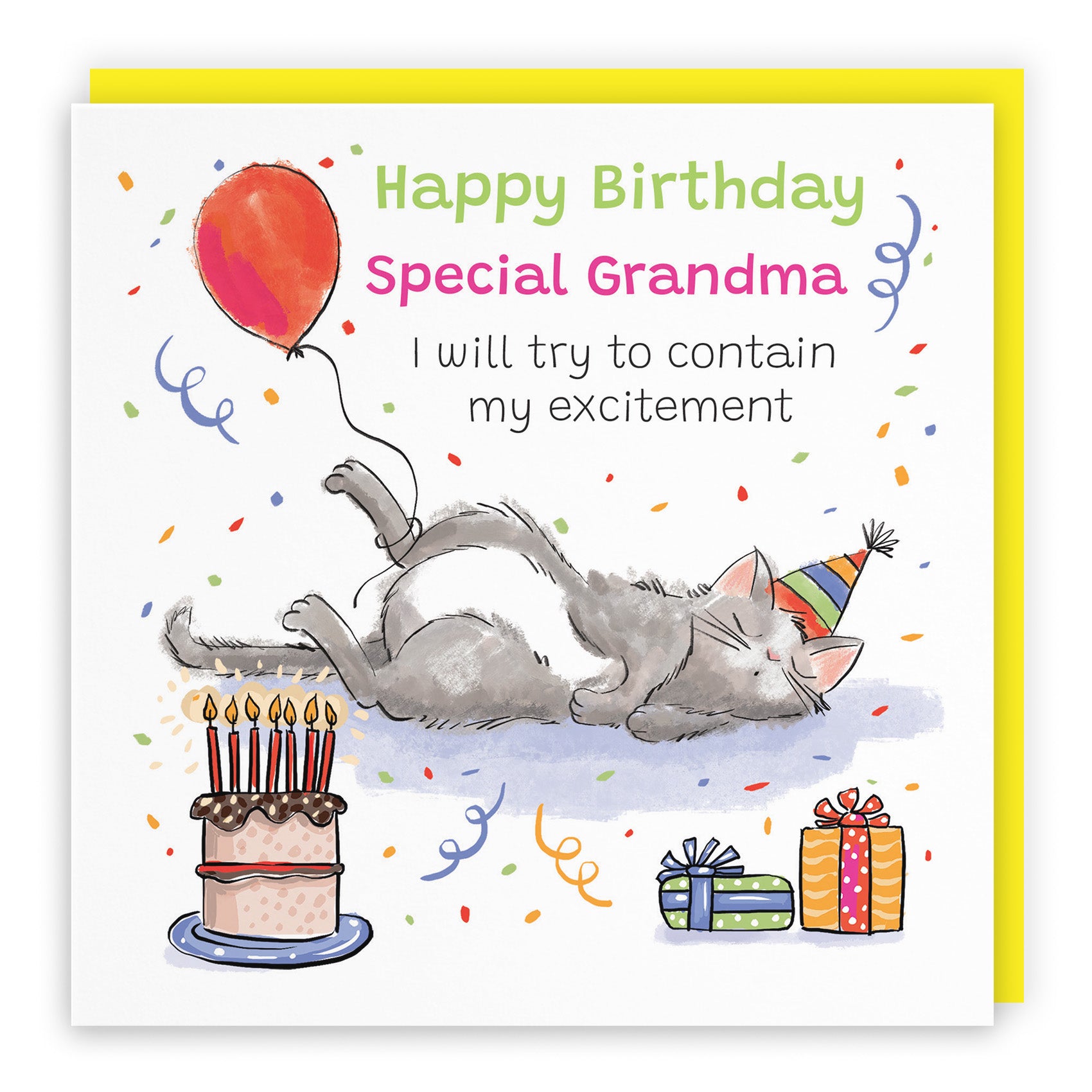 Sleepy Cat Birthday Card Animal Party