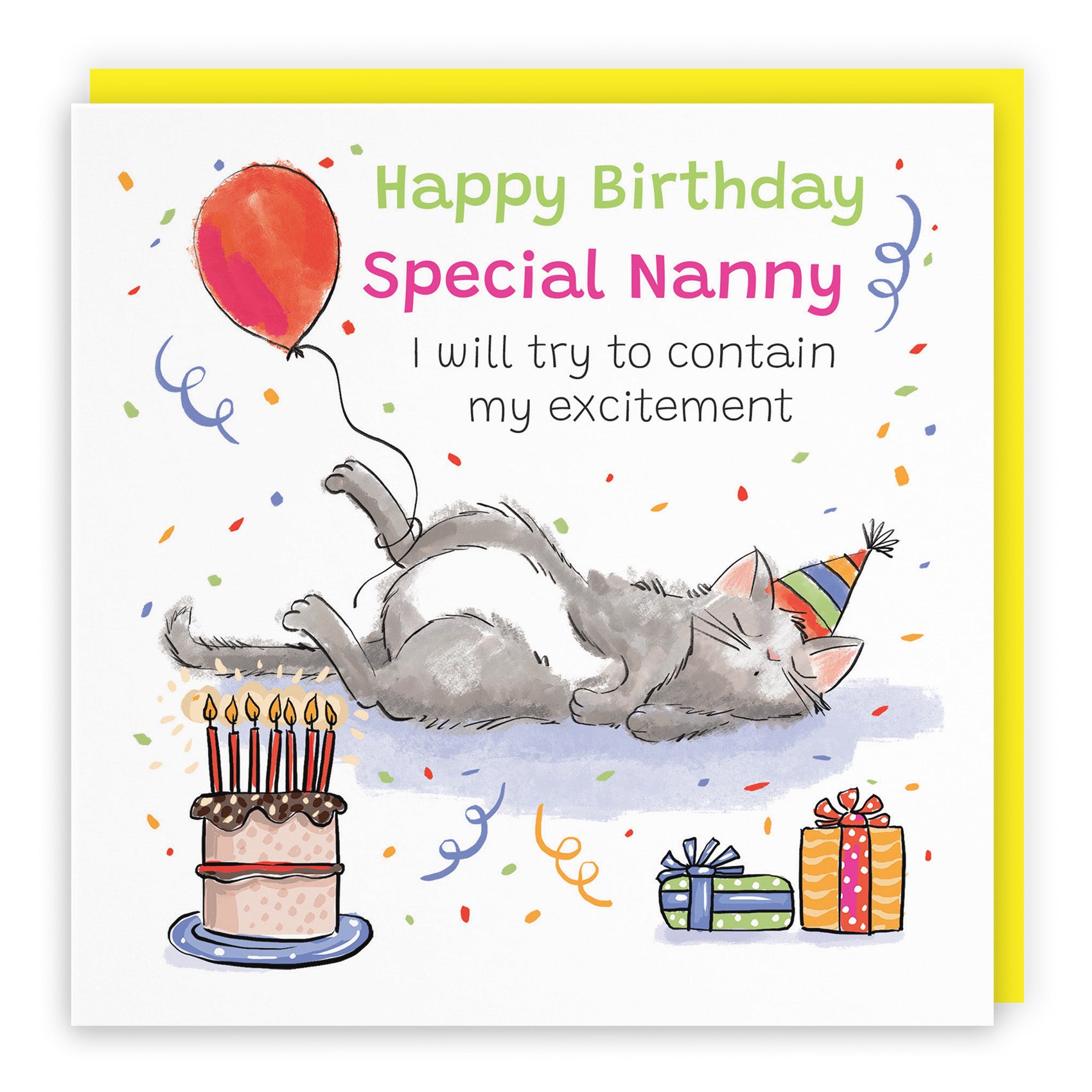 Sleepy Cat Birthday Card Animal Party