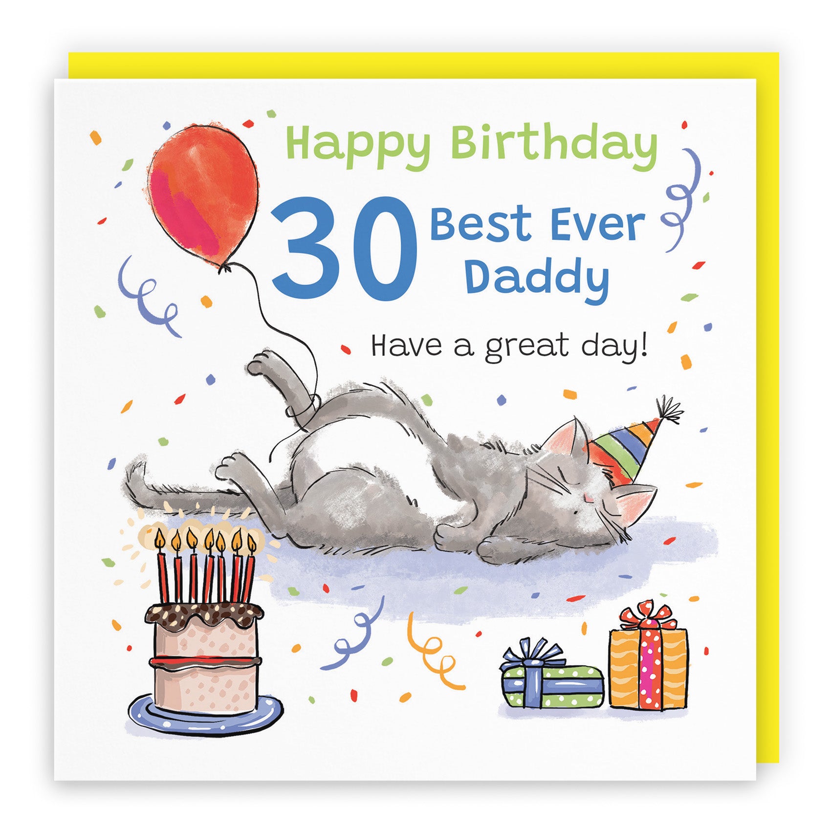 Sleepy Cat Birthday Card Animal Party