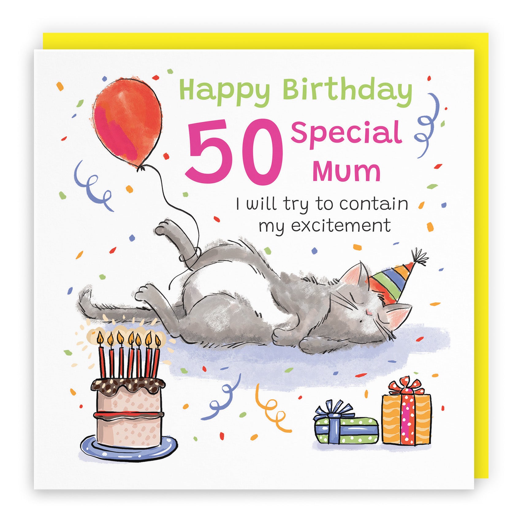 Sleepy Cat Birthday Card Animal Party