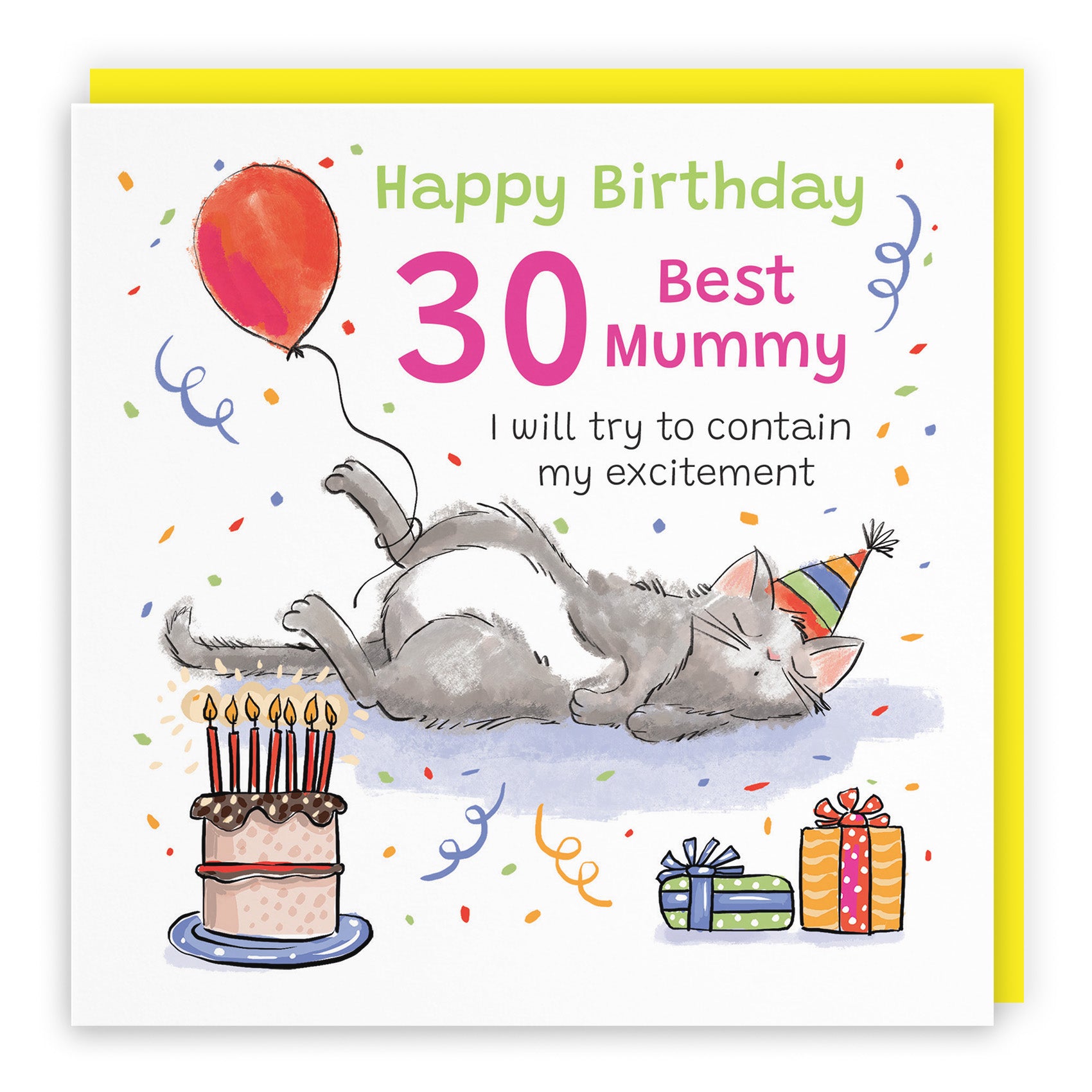 Sleepy Cat Birthday Card Animal Party